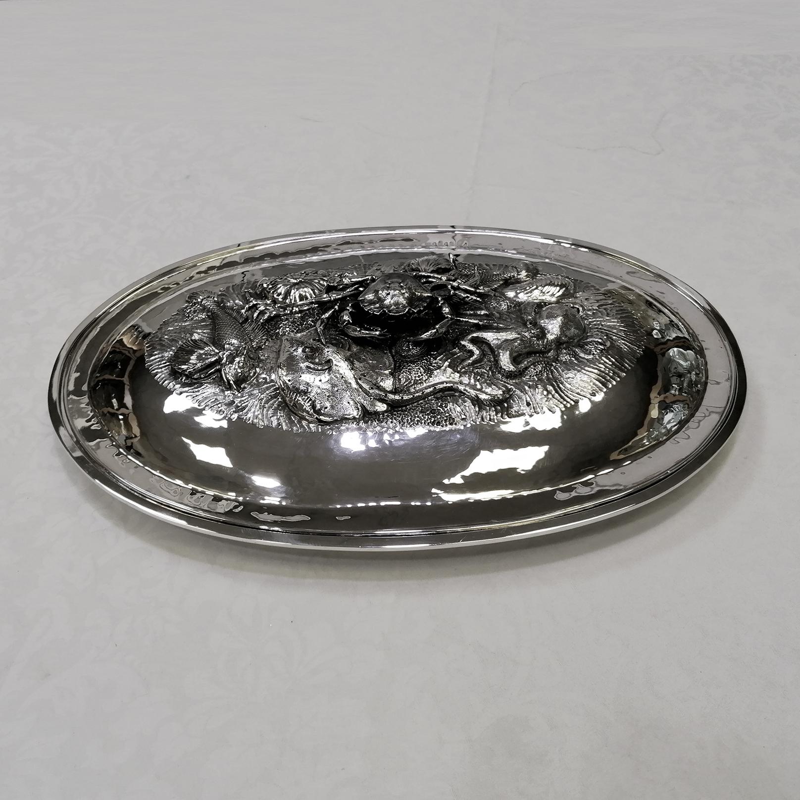20th Century Italiam Solid Silver Serving Fish and Shellfish Dish For Sale 4