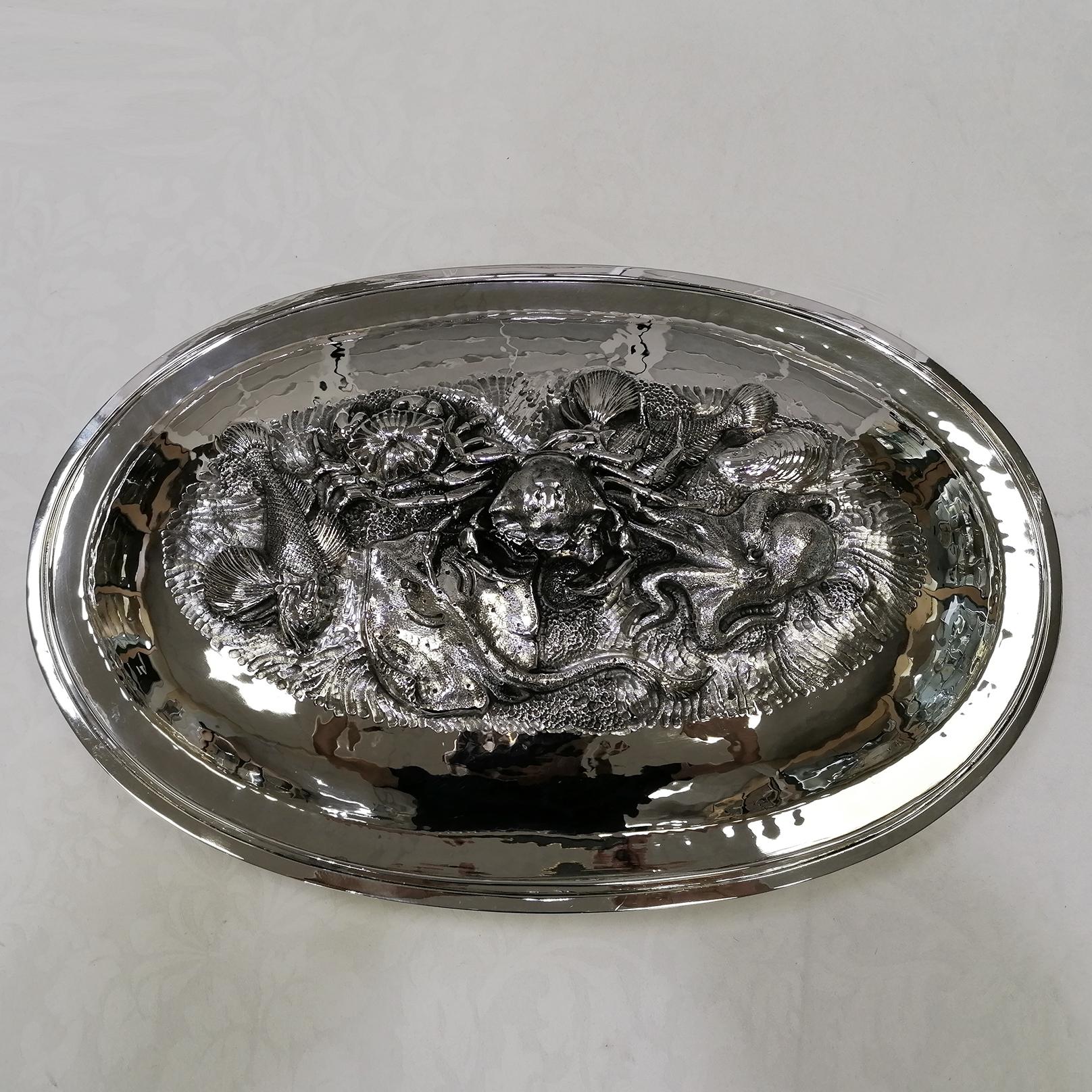 20th Century Italiam Solid Silver Serving Fish and Shellfish Dish For Sale 5