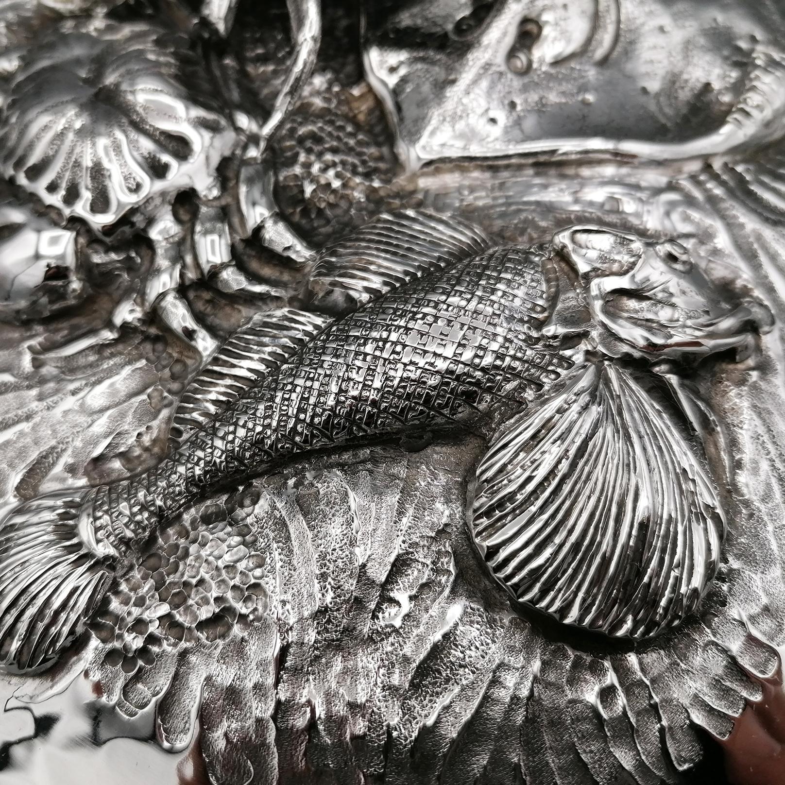 20th Century Italiam Solid Silver Serving Fish and Shellfish Dish In New Condition For Sale In VALENZA, IT