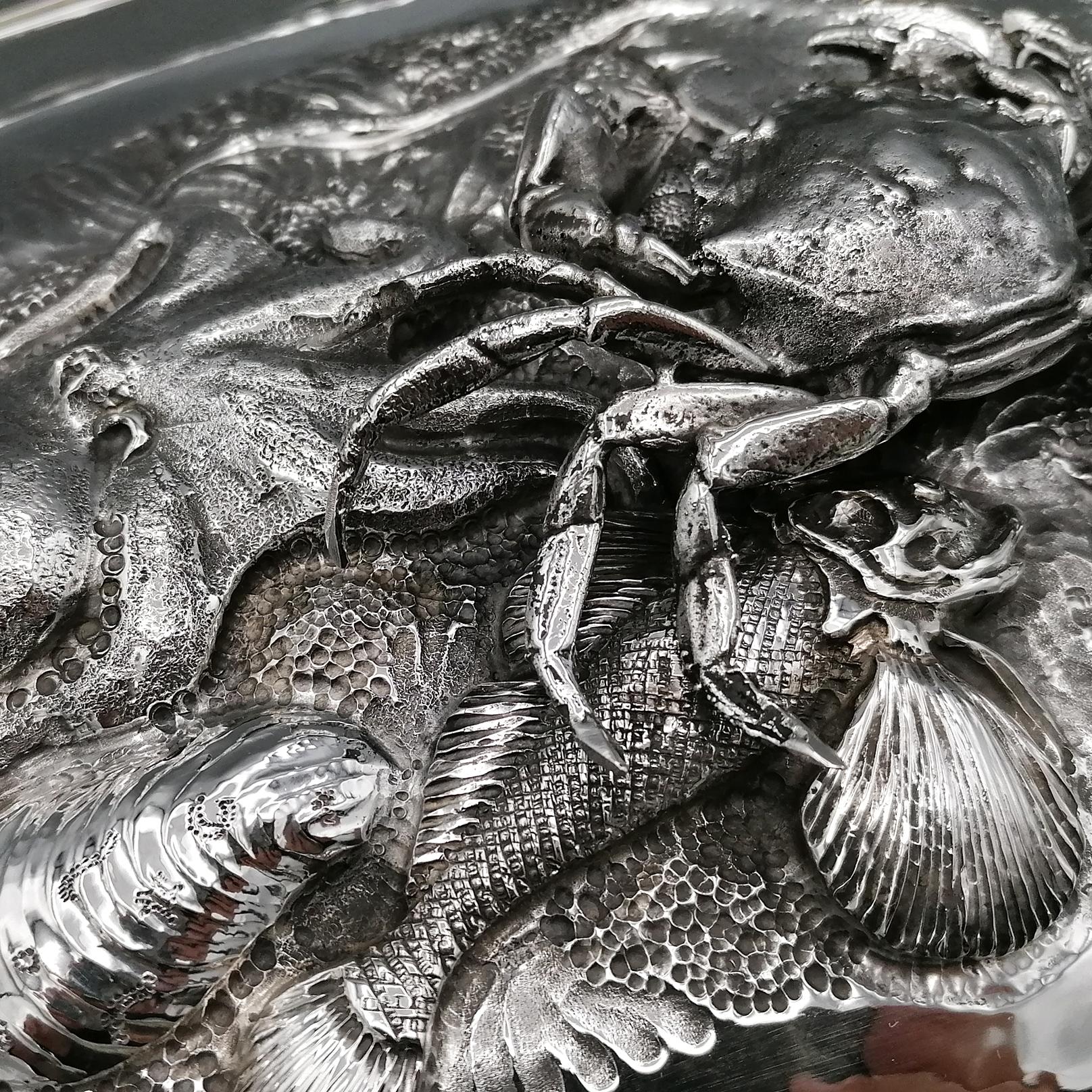 20th Century Italiam Solid Silver Serving Fish and Shellfish Dish For Sale 2