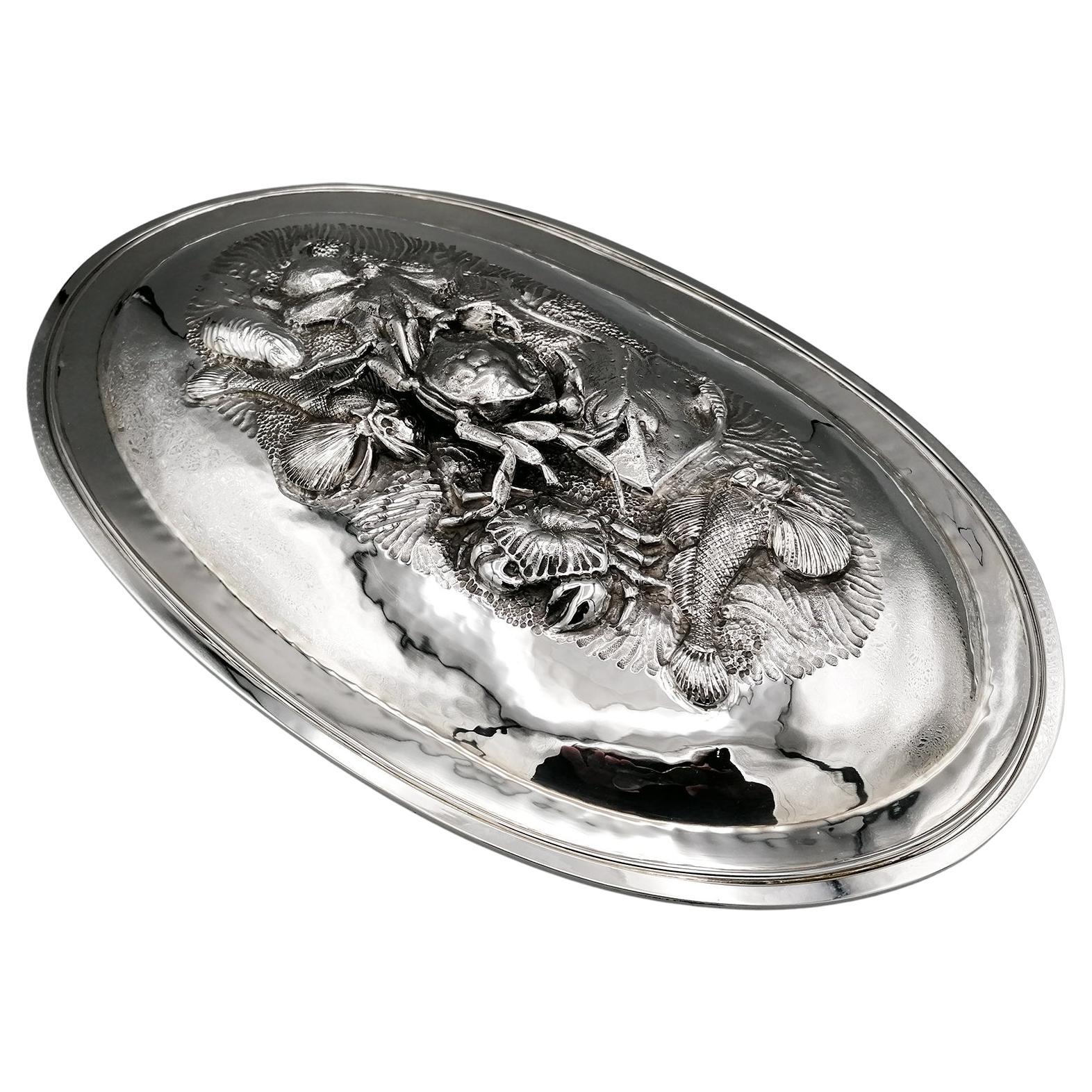 20th Century Italiam Solid Silver Serving Fish and Shellfish Dish For Sale