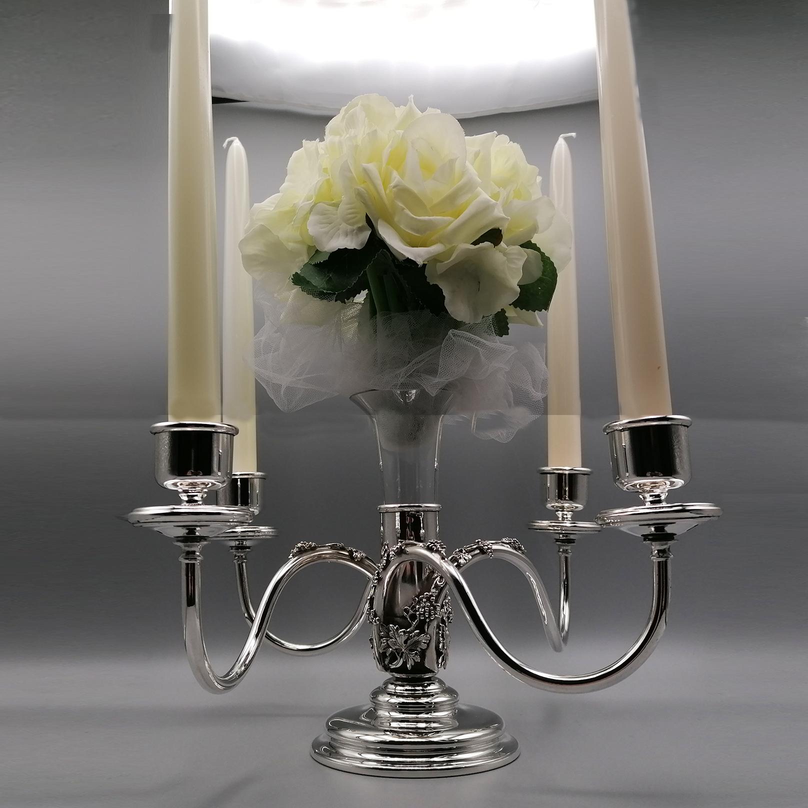 Hand-Crafted 20th Century Italian 4 Light Candelabra with Flower Holder For Sale