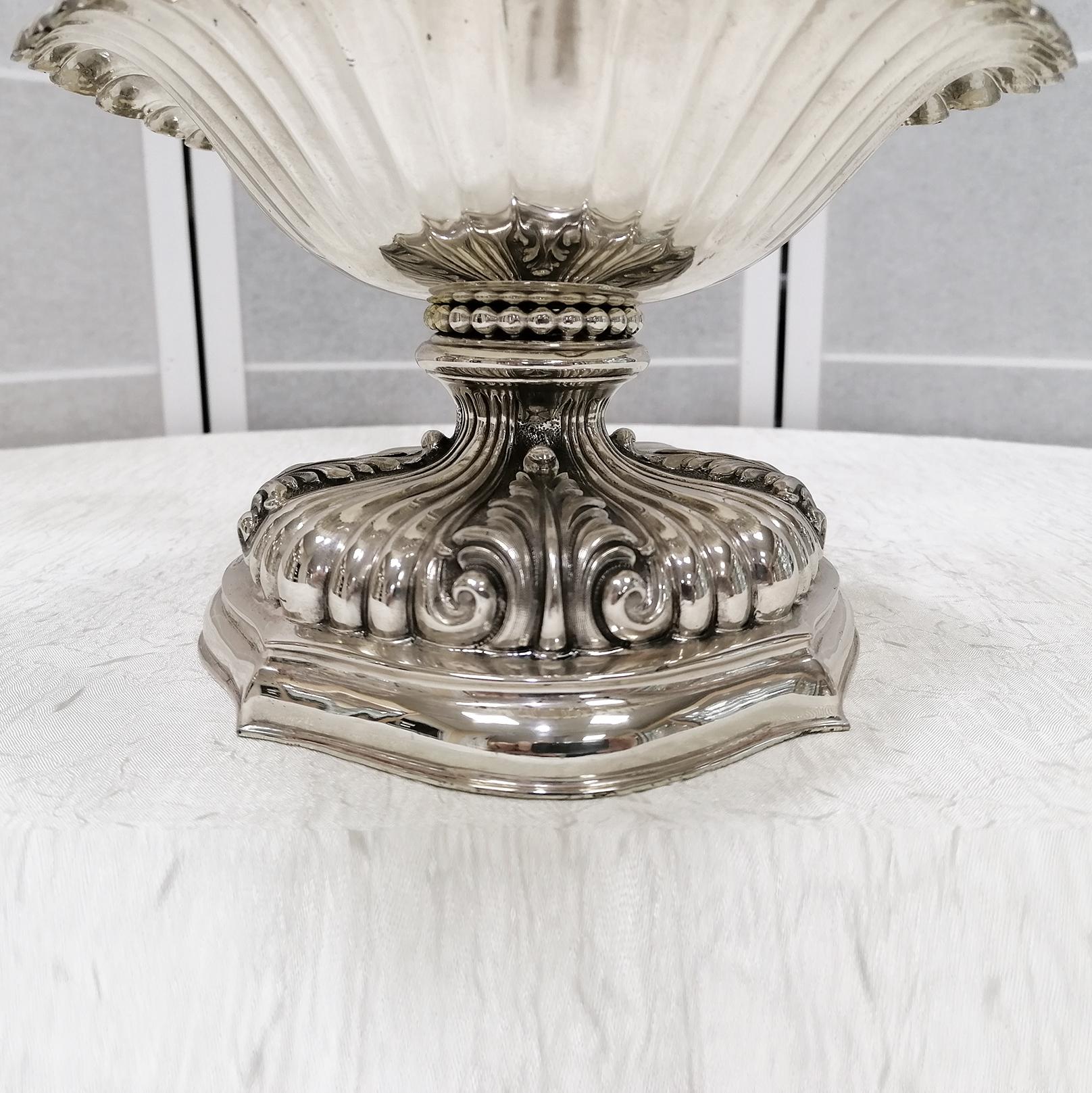 Embossed 20th Century Italian 6 Light Silver Candelabra, Centerpiece