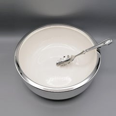 20th Century Italian 800 Silver Spaghetti Bowl with Ceramic and Silver Spoon