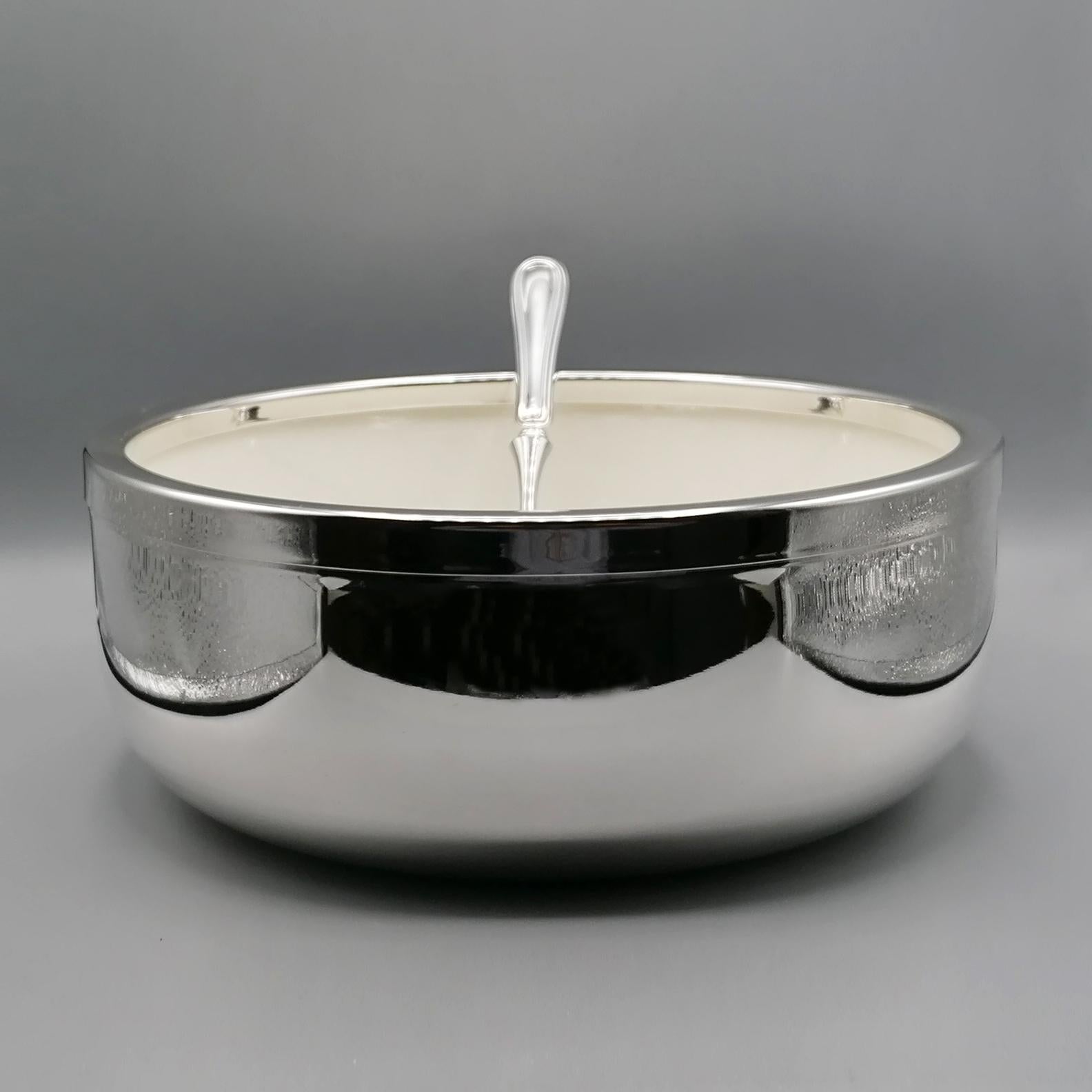 20th Century Italian 800 Silver Spaghetti Bowl with Ceramic and Silver Spoon In Excellent Condition For Sale In VALENZA, IT