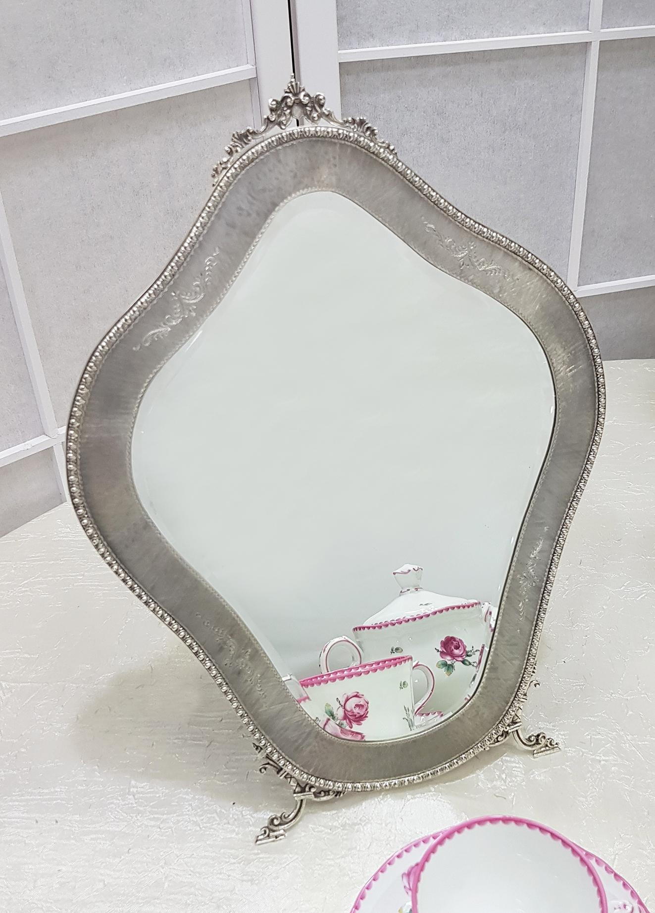 20th Century Italian 800 Solid Silver Table Mirror 7