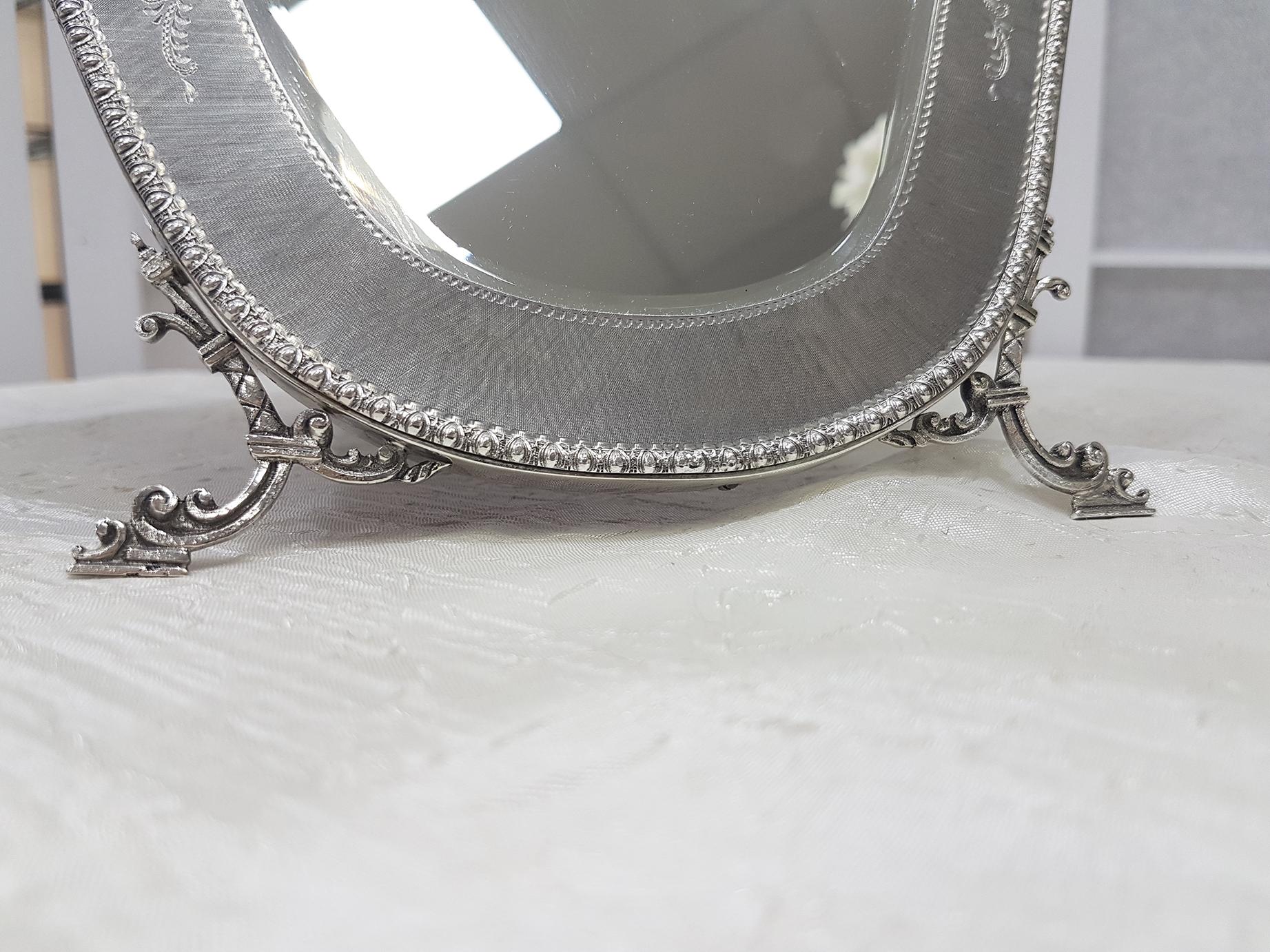 Hand-Crafted 20th Century Italian 800 Solid Silver Table Mirror