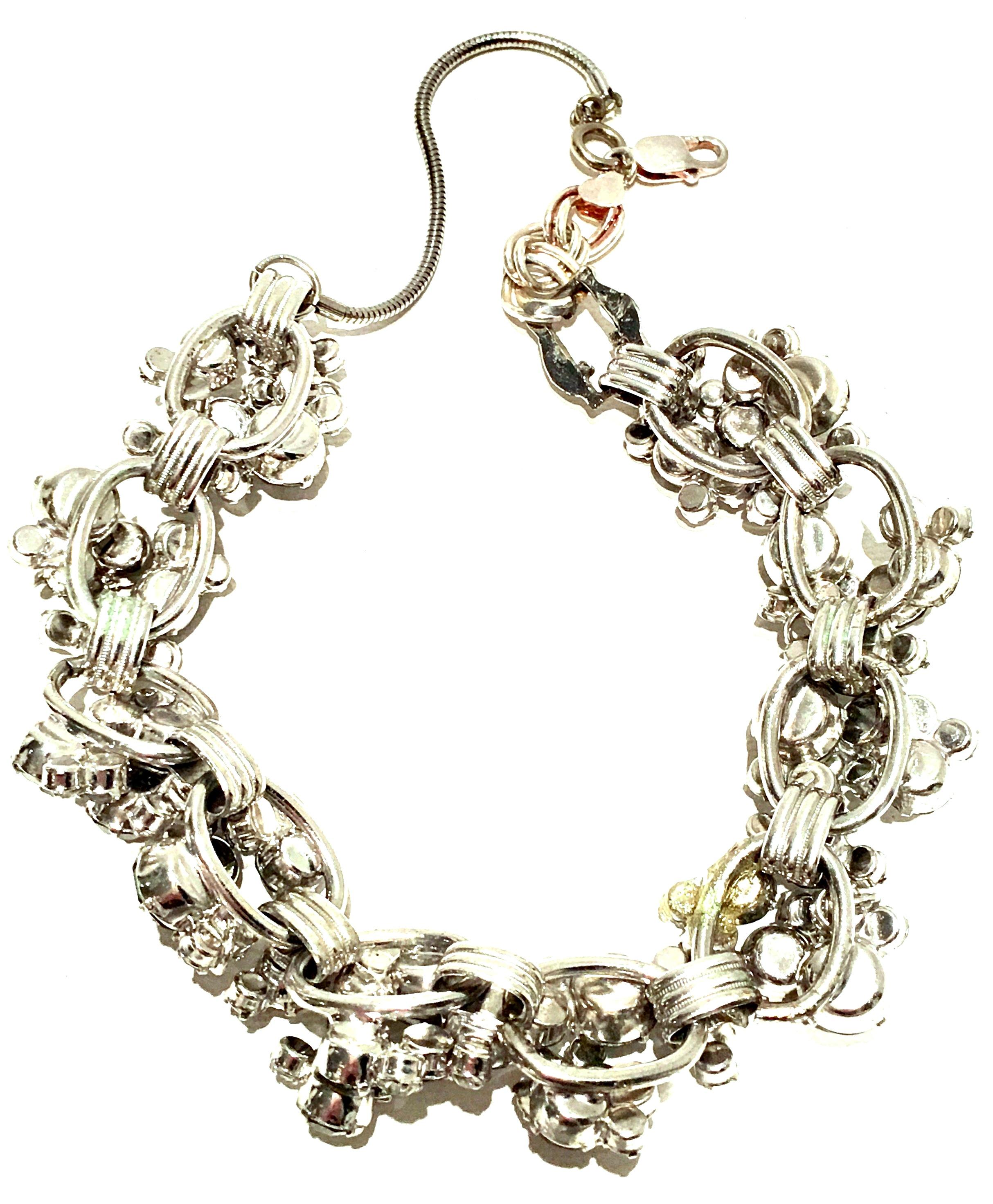 20th Century Italian 925 Silver & Swarovski Crystal Chain Link Choker Necklace For Sale 6