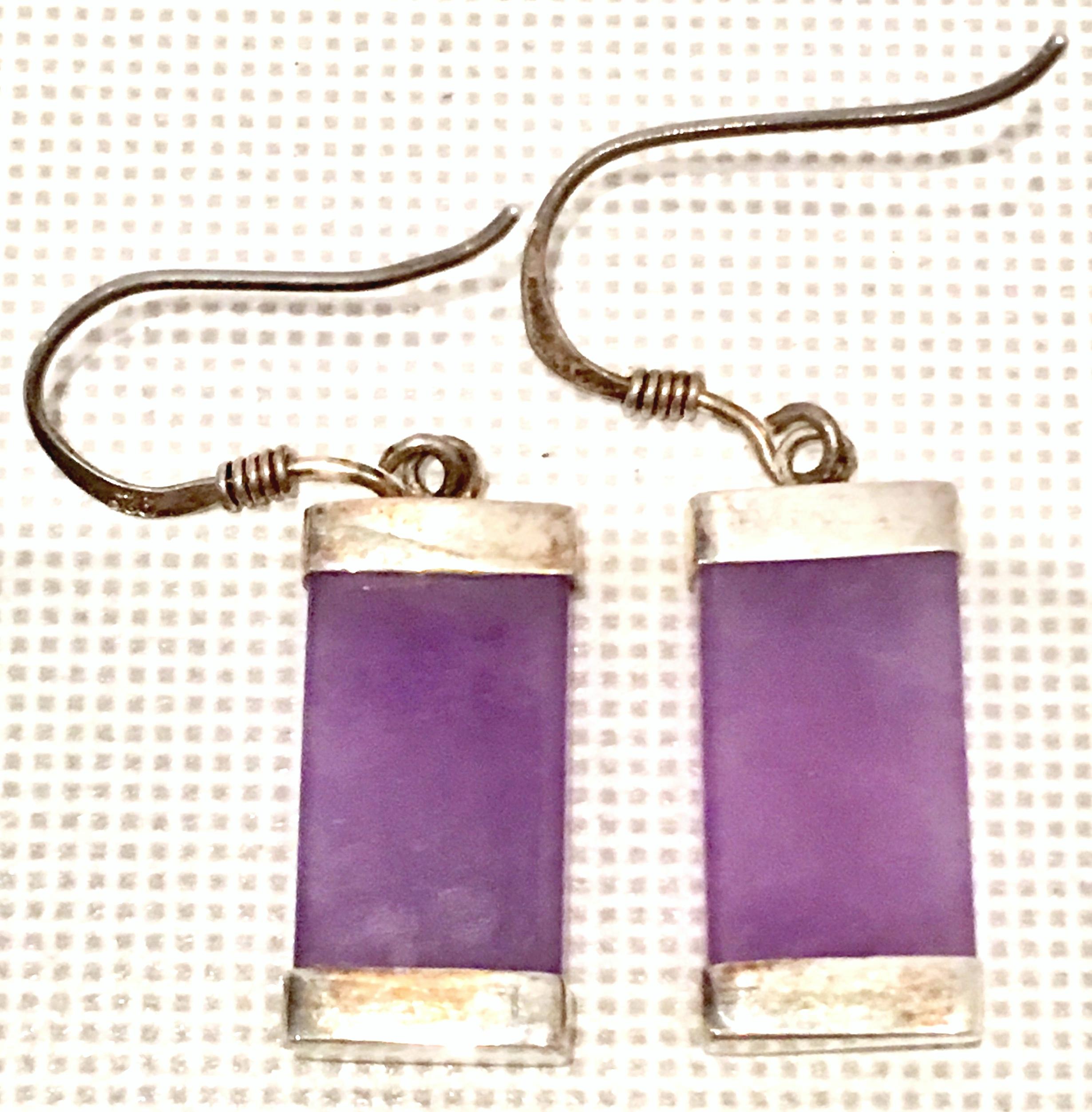 20th Century Italian 925 Sterling Lavender Jade Pendant Necklace & Earrings S/3 7
