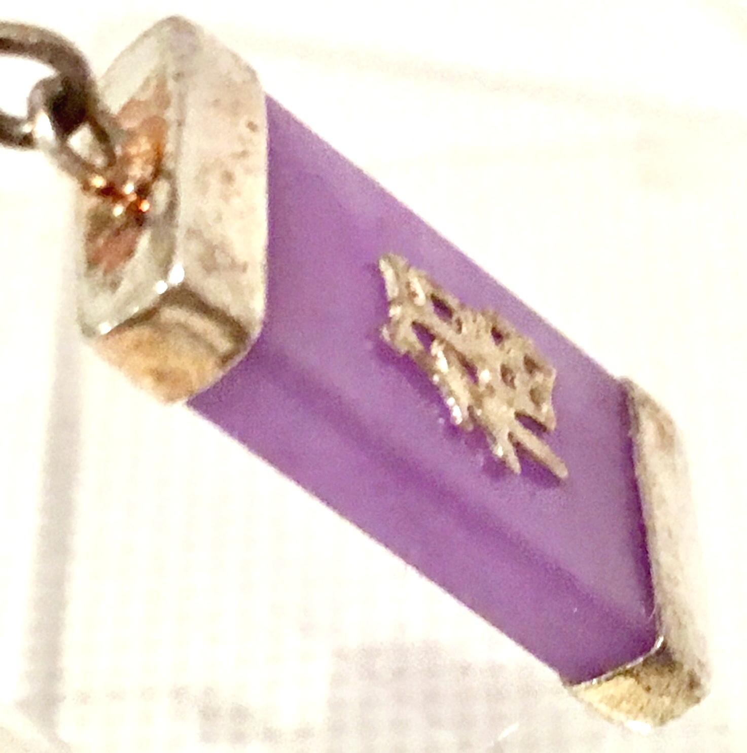 20th Century Italian 925 Sterling Lavender Jade Pendant Necklace & Earrings S/3 8