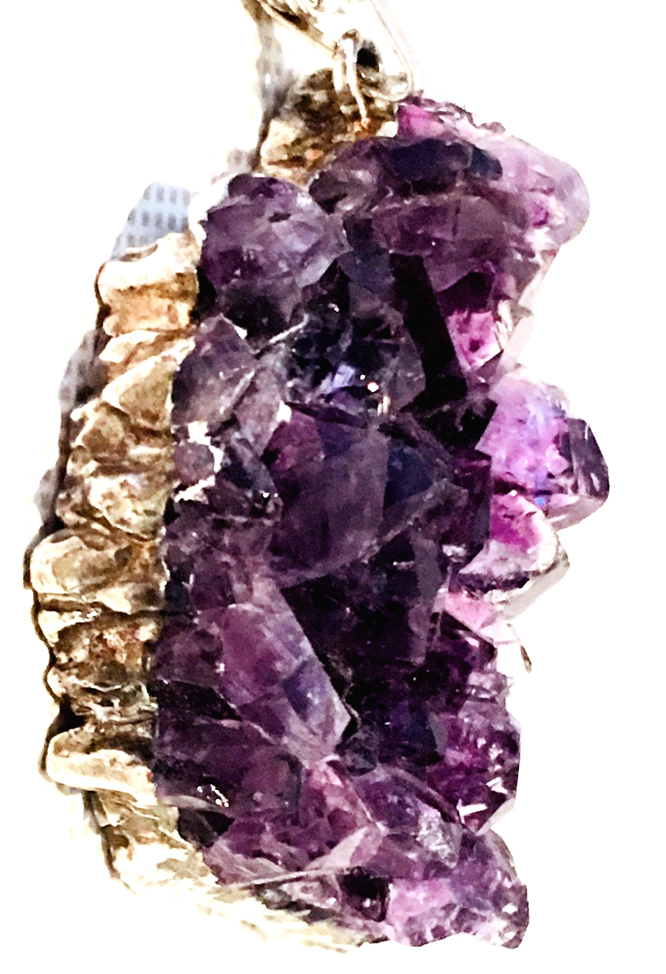 20th Century Italian 925 Sterling & Natural Amethyst Geode Pendant Necklace. For Sale 1