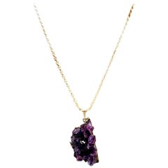 20th Century Italian 925 Sterling & Natural Amethyst Geode Pendant Necklace.