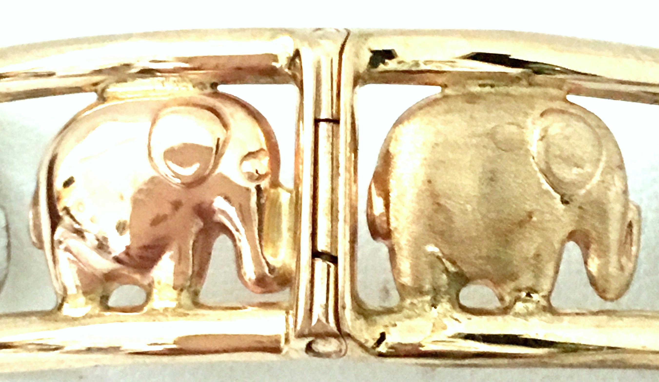 20th Century Italian 9K Rose, Yellow & White Gold Elephant Bangle Bracelet 3