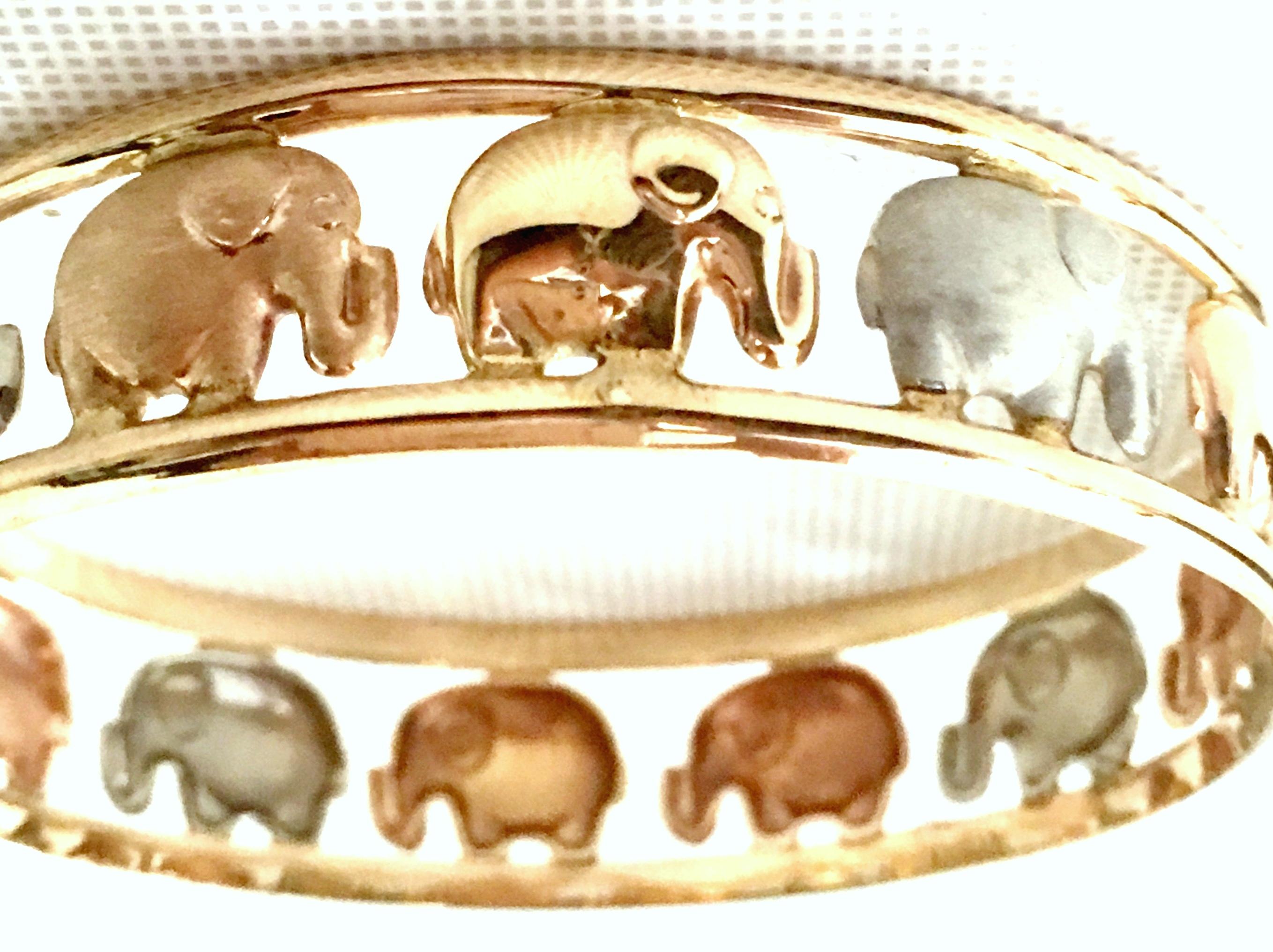 20th Century Italian 9K Rose, Yellow & White Gold Elephant Bangle Bracelet In Good Condition In West Palm Beach, FL