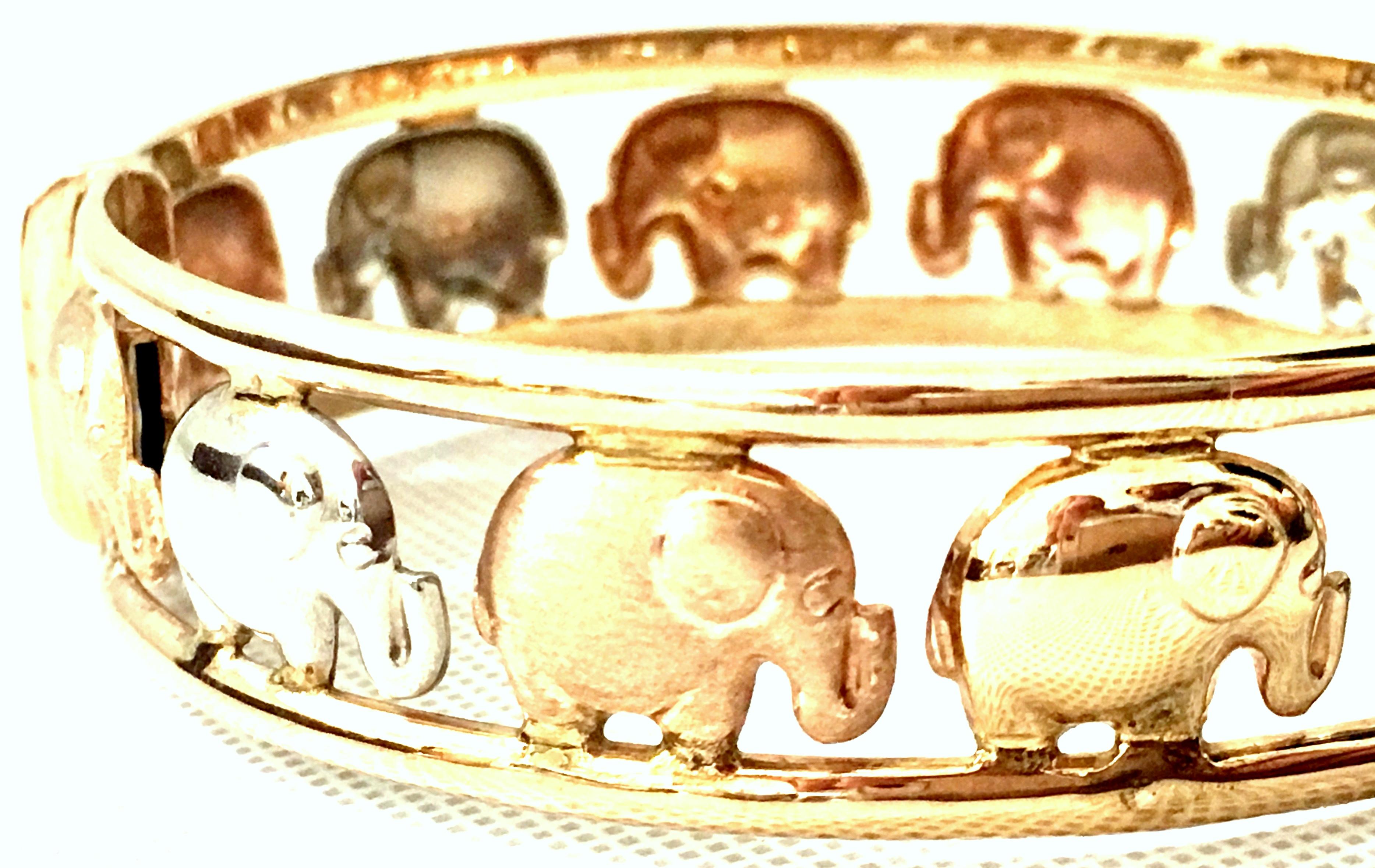 20th Century Italian 9K Rose, Yellow & White Gold Elephant Bangle Bracelet 1