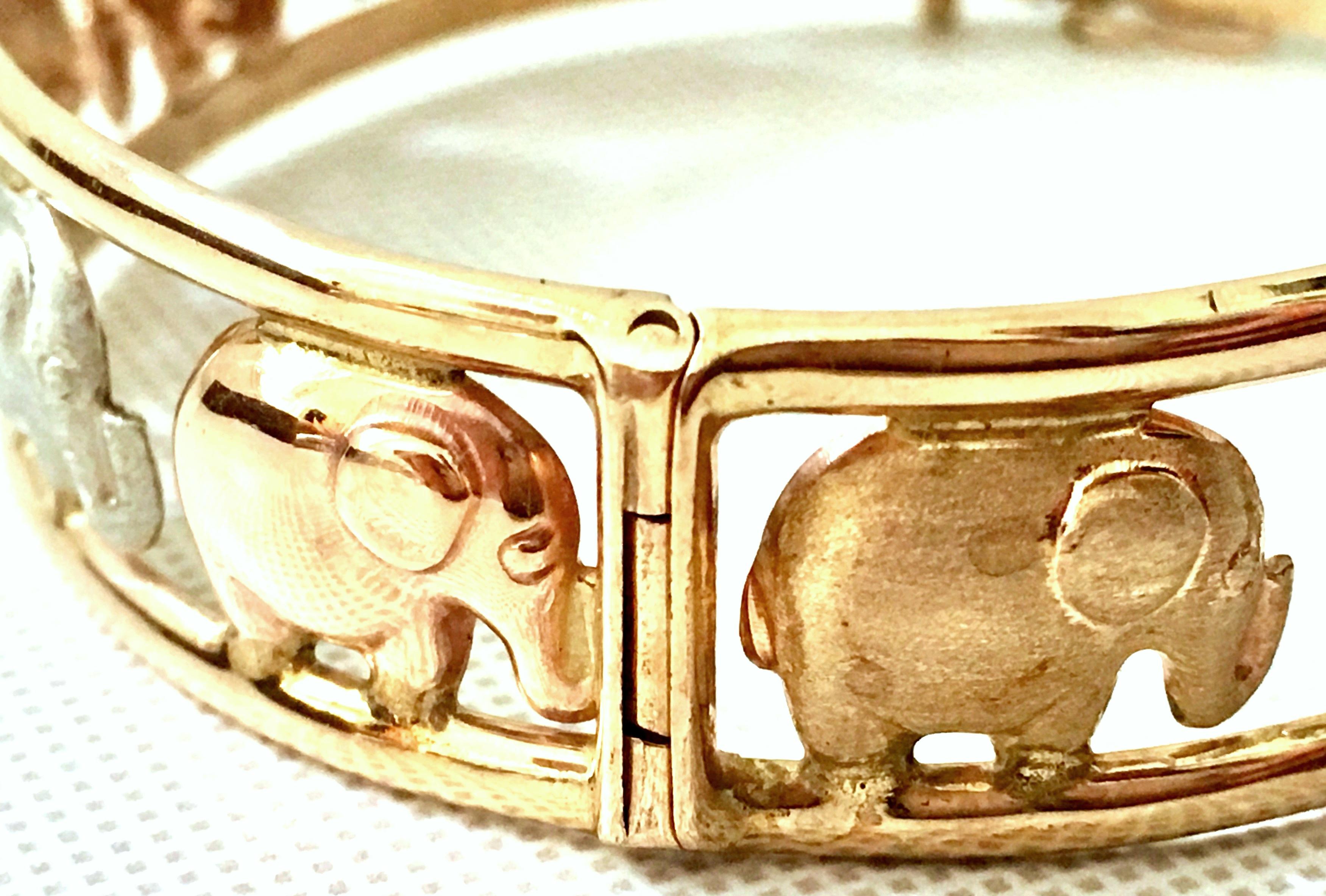 20th Century Italian 9K Rose, Yellow & White Gold Elephant Bangle Bracelet 2