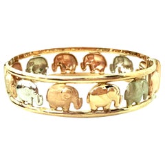 20th Century Italian 9K Rose, Yellow & White Gold Elephant Bangle Bracelet