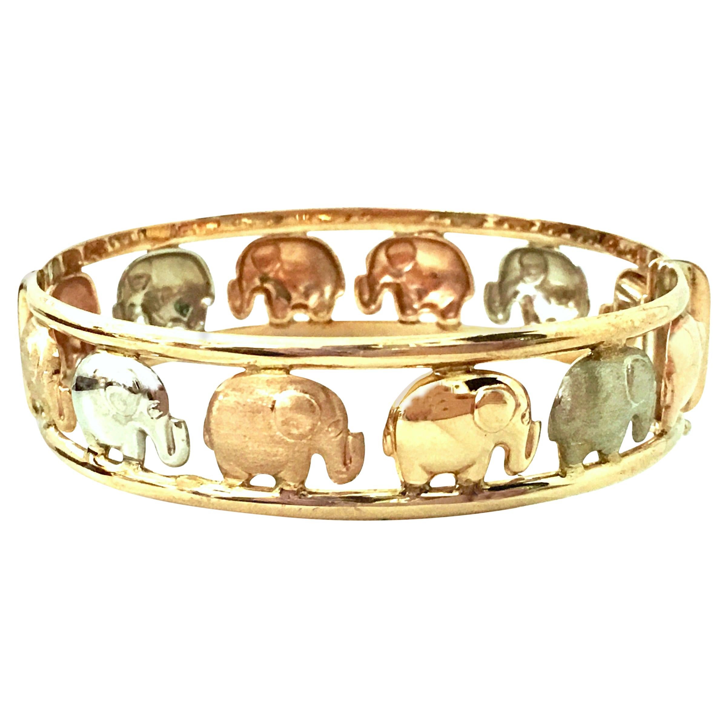 Woman's 14k white rose yellow gold good luck Elephant Bracelet 7.25 Inches Long 