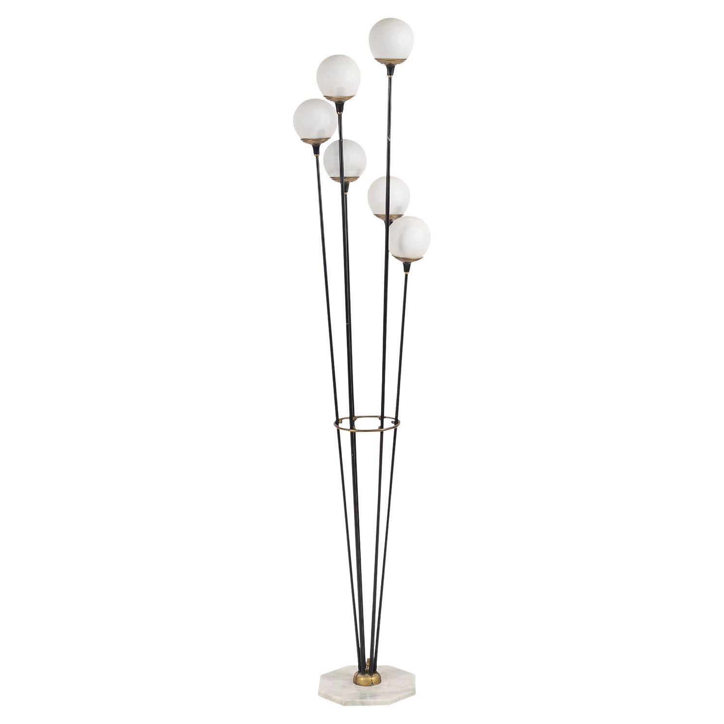 20th Century Italian Alberello Marble, Opaline Glass Floor Lamp by Stilnovo