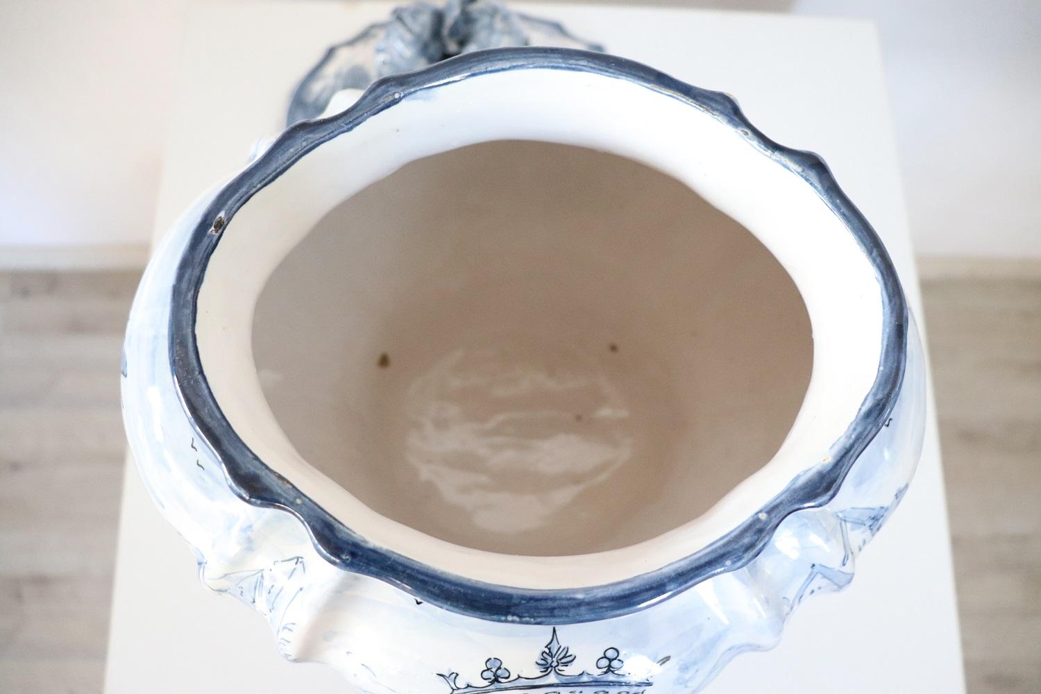 20th Century Italian Albisola Ceramic Vase with Blue Decorations by Alba Docilia For Sale 6