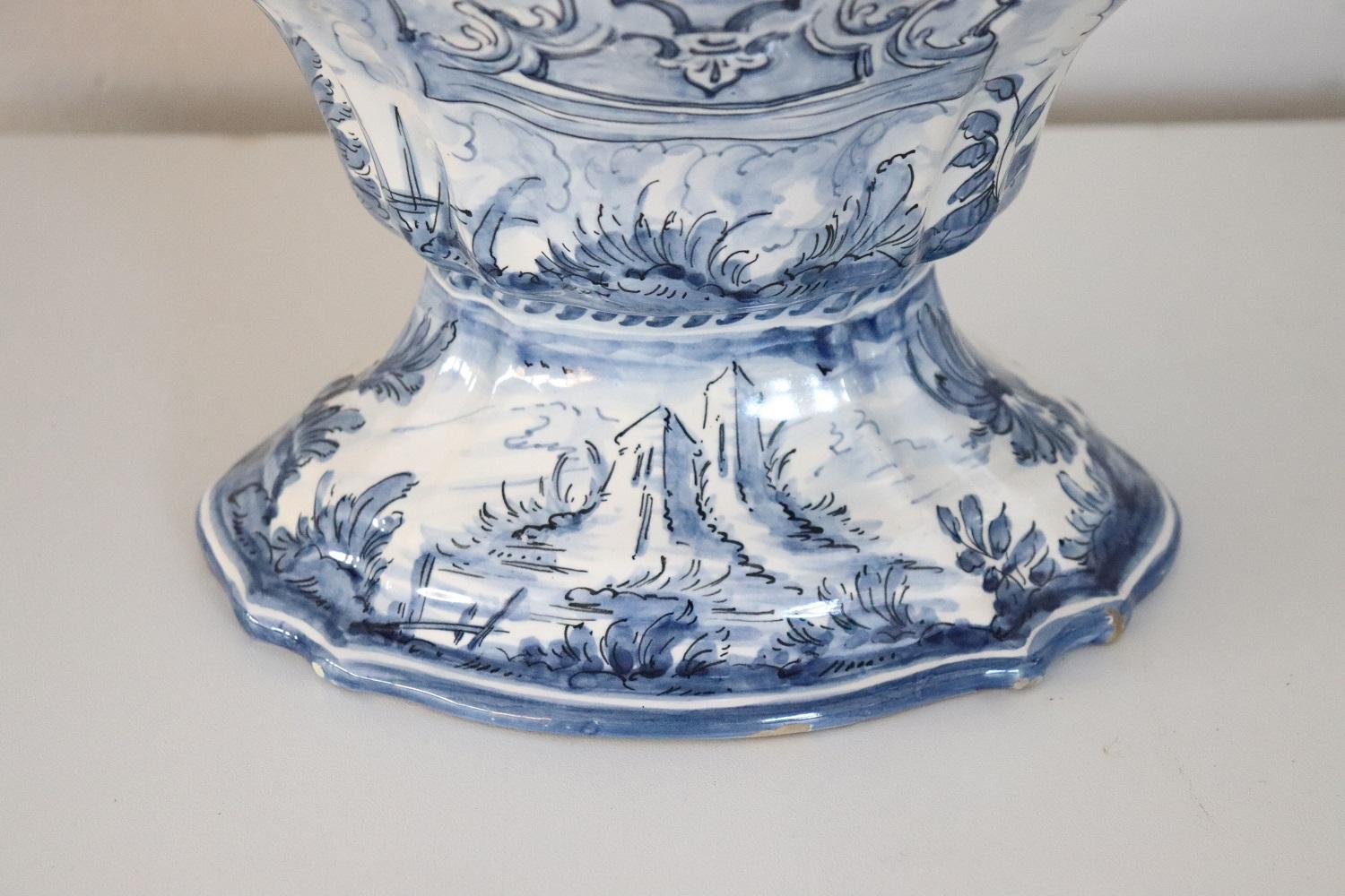 20th Century Italian Albisola Ceramic Vase with Blue Decorations by Alba Docilia In Good Condition For Sale In Casale Monferrato, IT