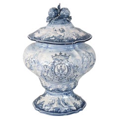 20th Century Italian Albisola Ceramic Vase with Blue Decorations by Alba Docilia
