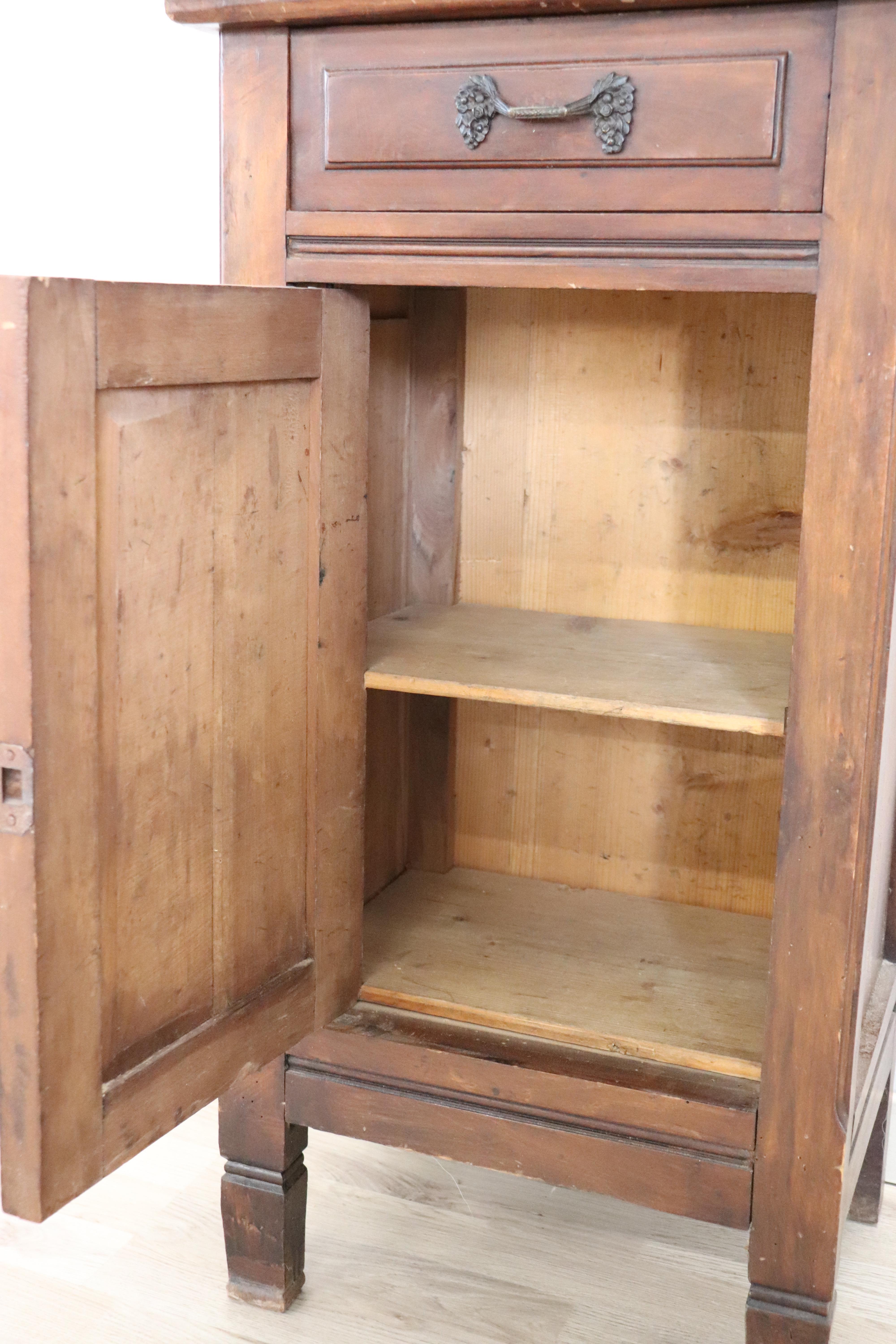 Early 20th Century 20th Century Italian Antique Cherry Wood Nightstand with Marble Top