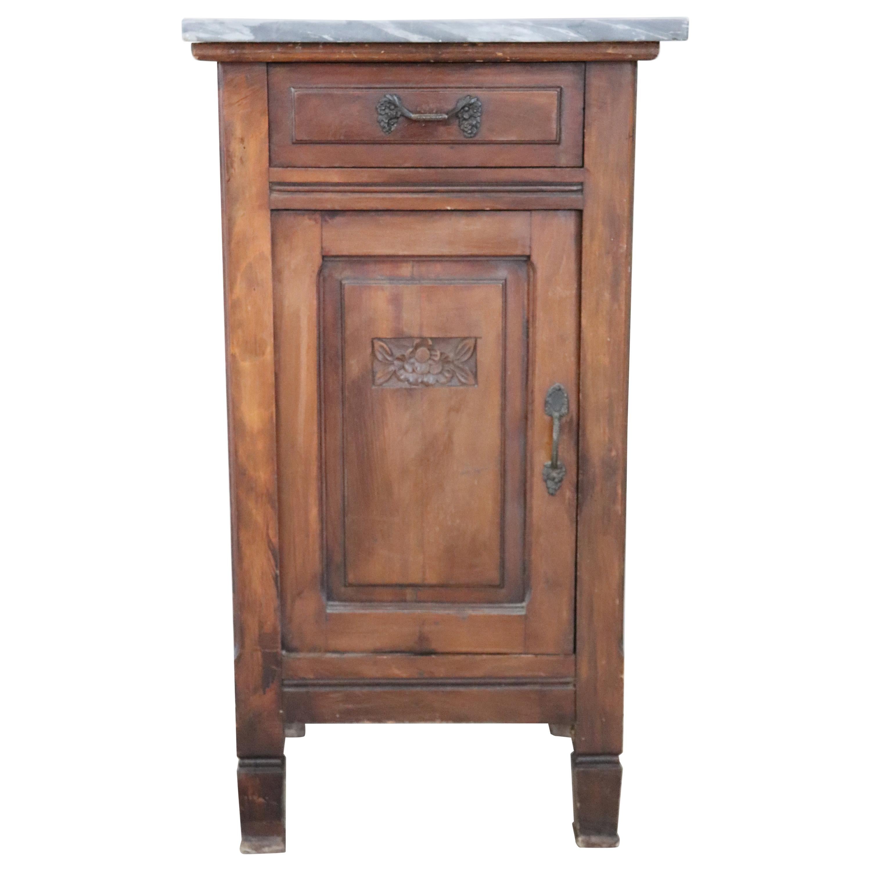20th Century Italian Antique Cherry Wood Nightstand with Marble Top