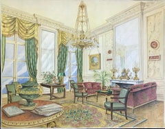 20th Century Italian Architectural Original Executive Sketch Hotel Ritz Paris