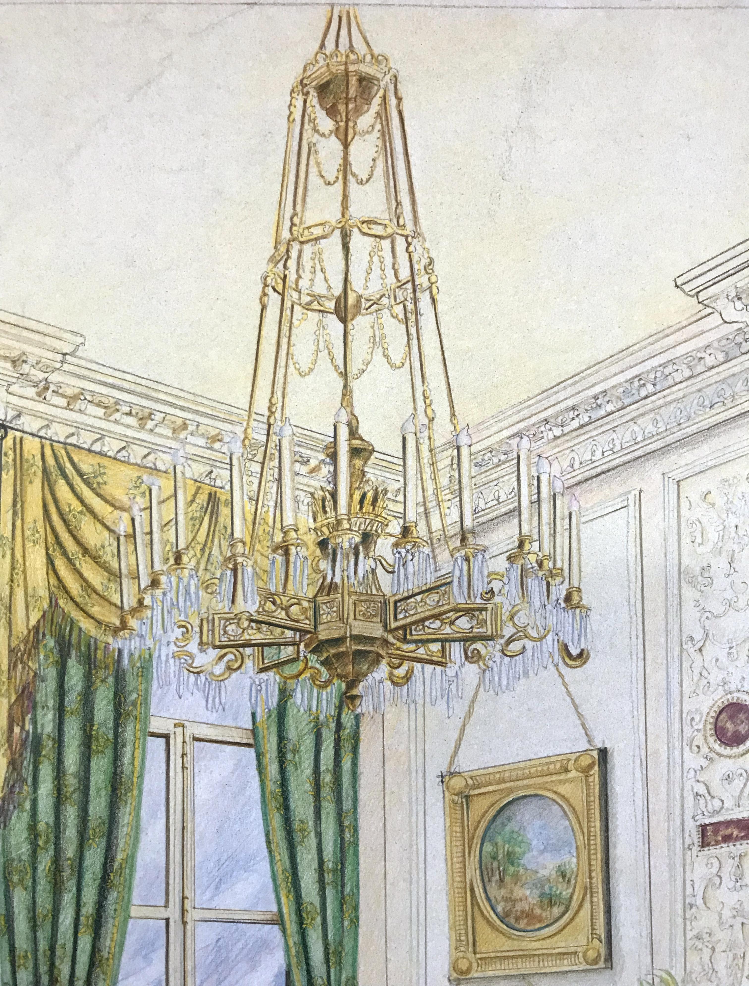 20th Century Italian Architectural Original Executive Sketch Hotel Ritz Paris For Sale 1
