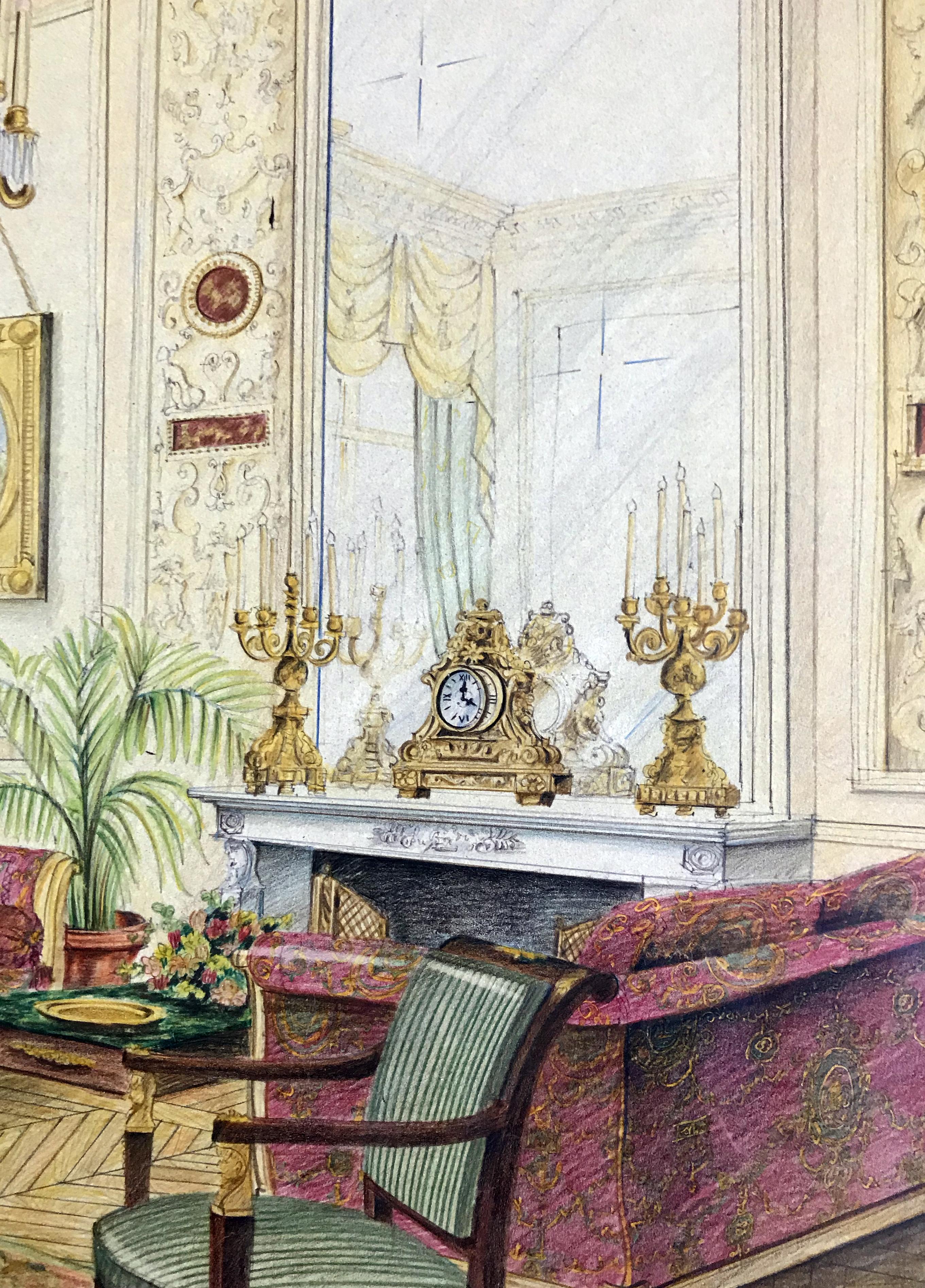 20th Century Italian Architectural Original Executive Sketch Hotel Ritz Paris For Sale 2