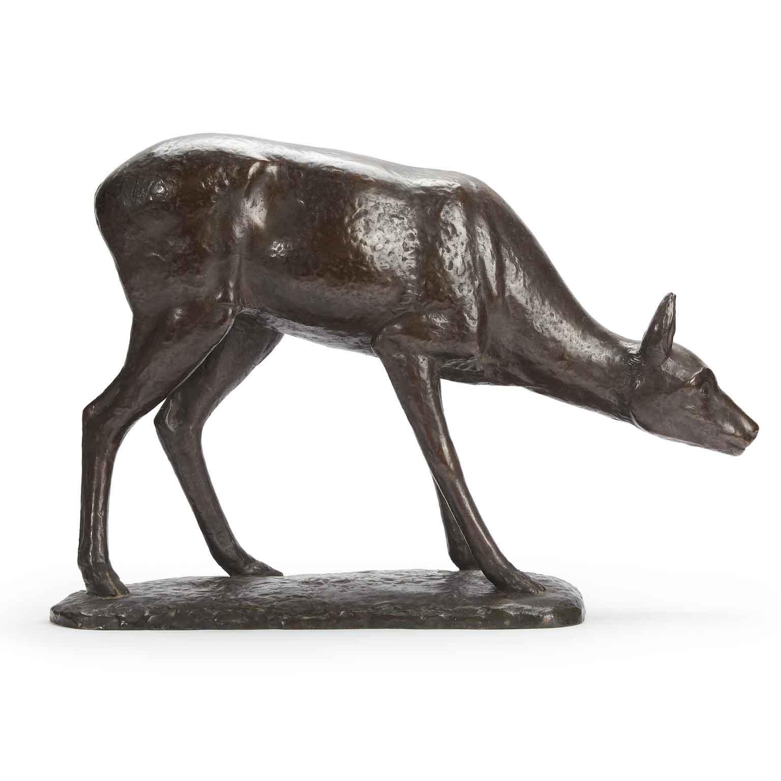 Deer Figure by Italian Buonapace Art Deco Animalier Bronze Sculpture 1930 circa  In Good Condition For Sale In Milan, IT