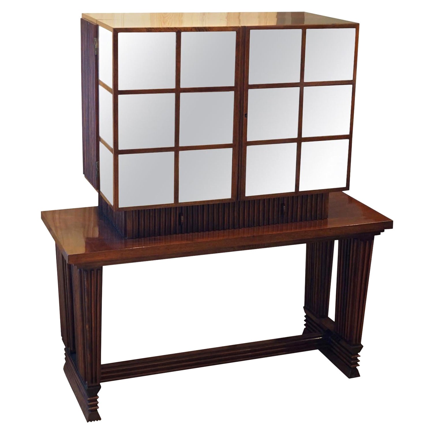 Bar a secco Art Deco del XX secolo - Mobile vintage in mogano specchiato