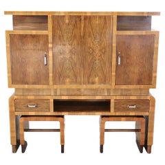 20th Century Italian Art Deco Large Bar Cabinet with Two Stools, 1930s