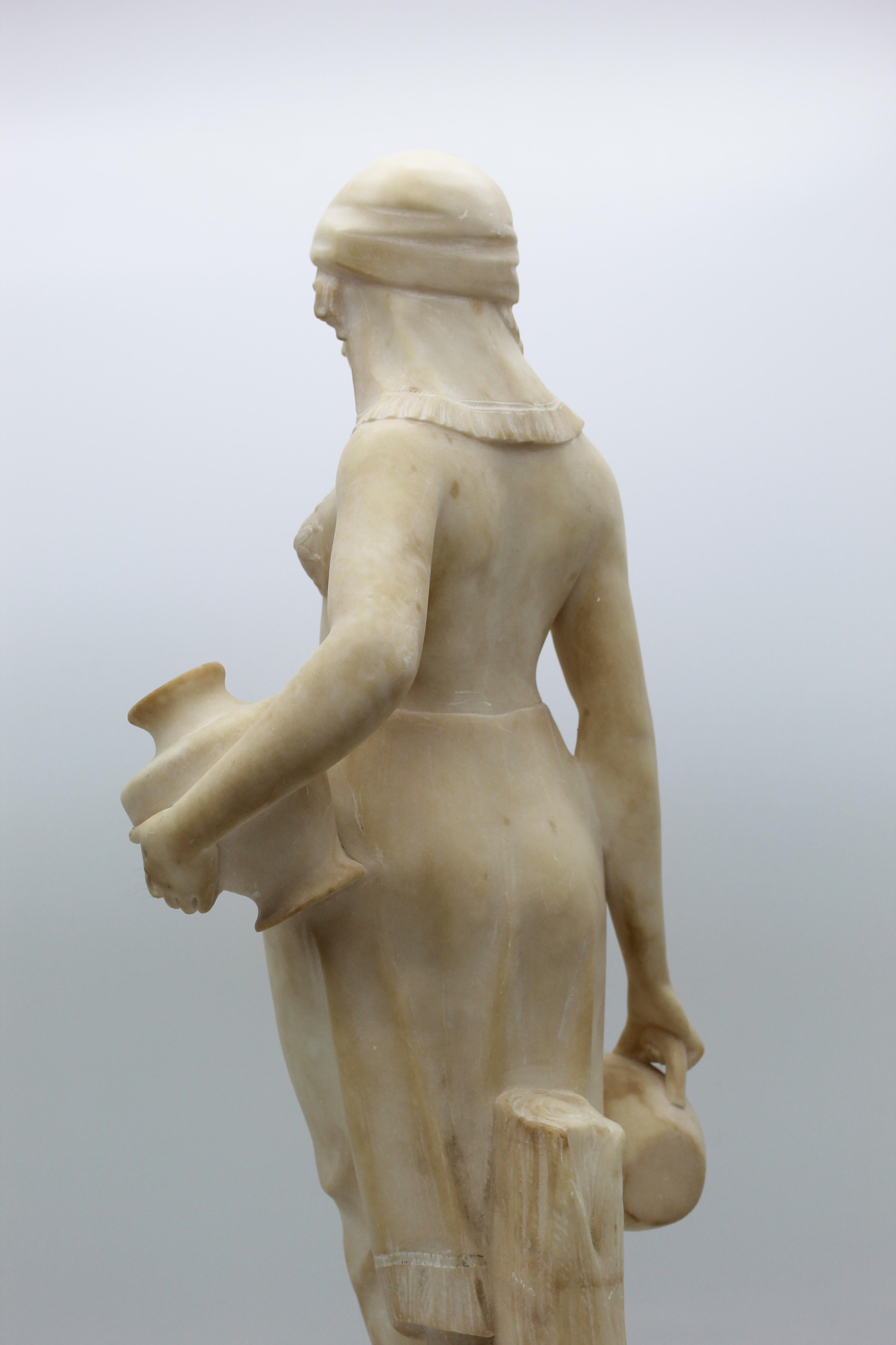 20th Century Italian Art Deco Sculpture White Alabaster Woman Carryng Water 5