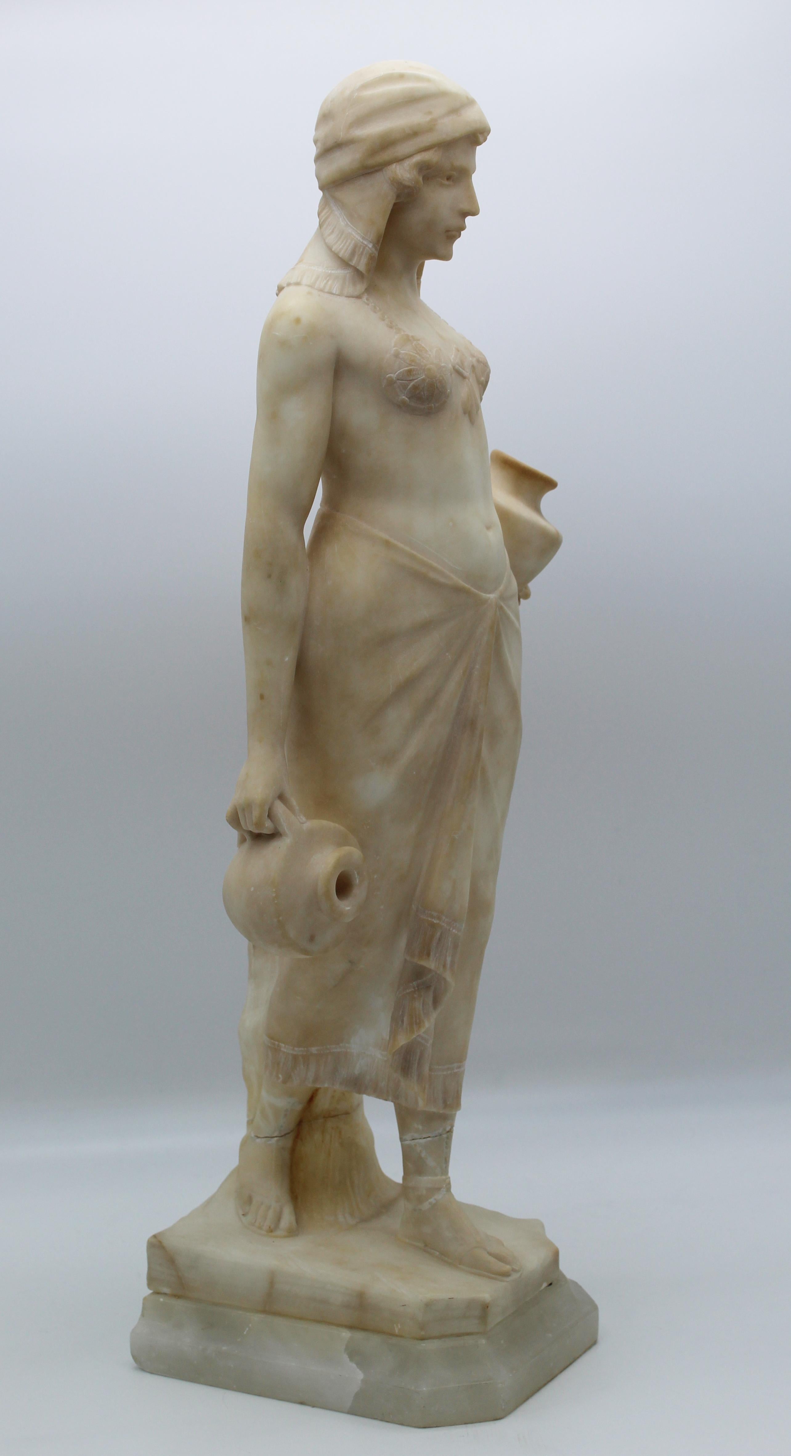 20th Century Italian Art Deco Sculpture White Alabaster Woman Carryng Water 8