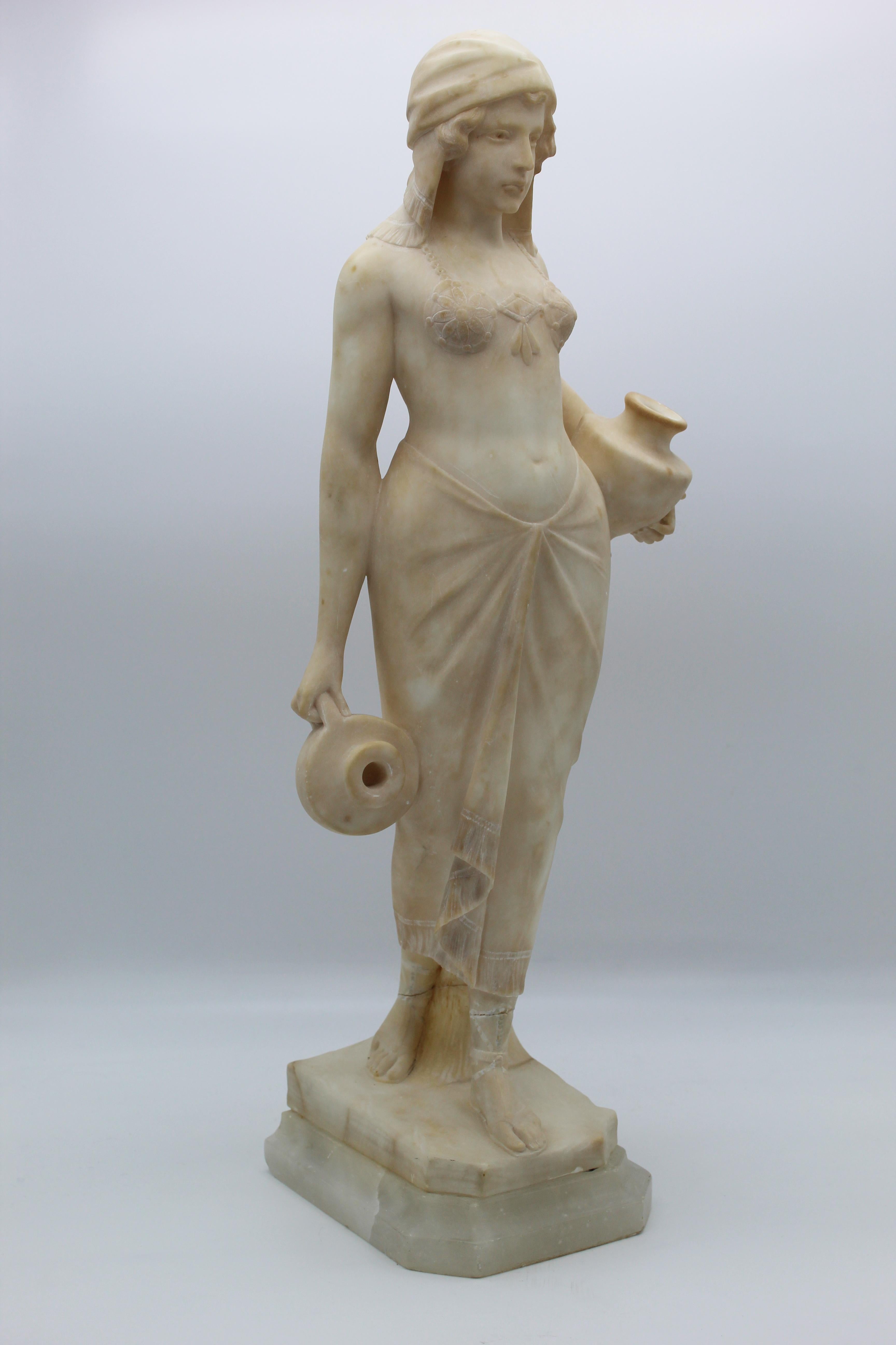 20th Century Italian Art Deco Sculpture White Alabaster Woman Carryng Water 10