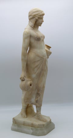 20th Century Italian Art Deco Sculpture White Alabaster Woman Carryng Water