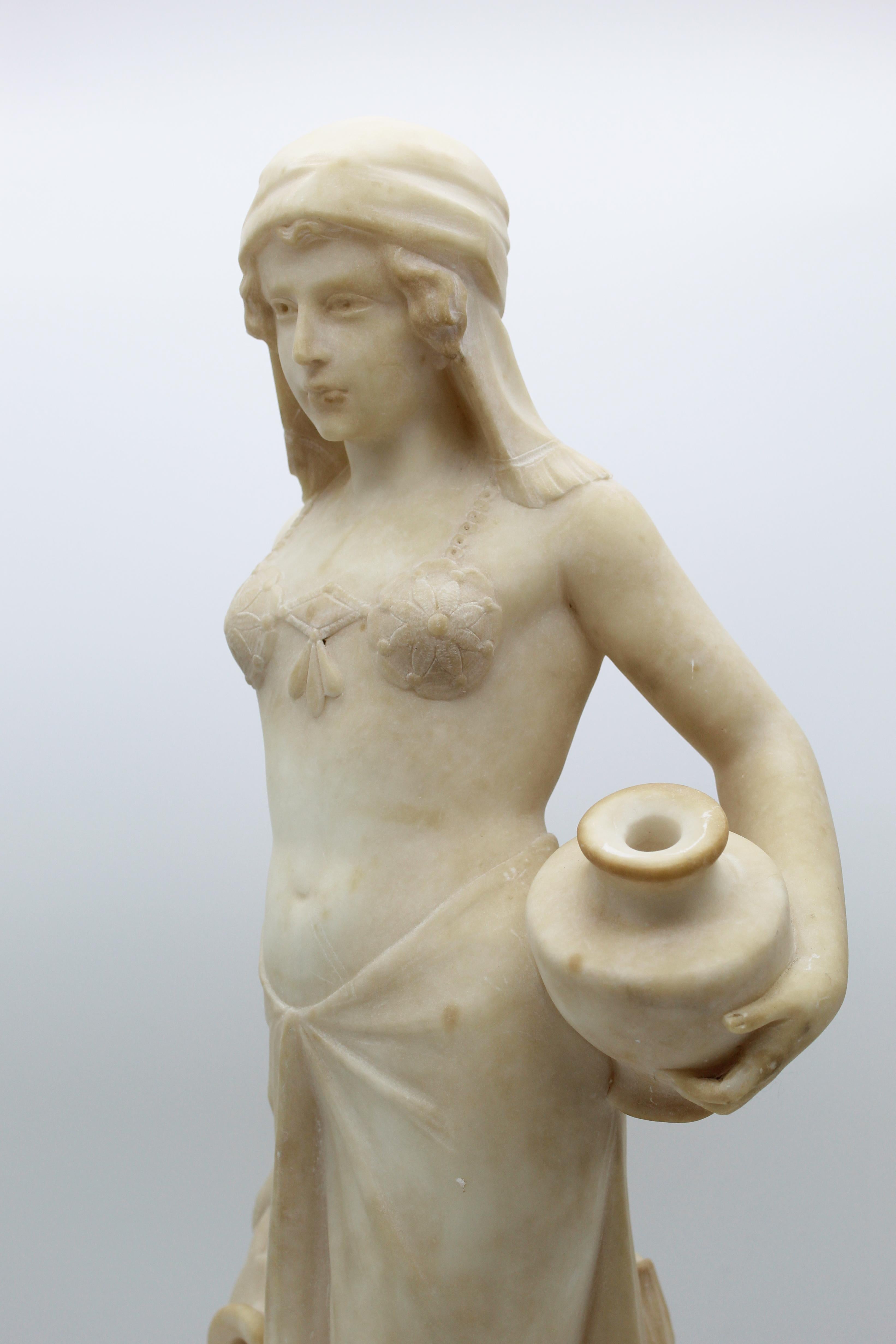 20th Century Italian Art Deco Sculpture White Alabaster Woman Carryng Water 2