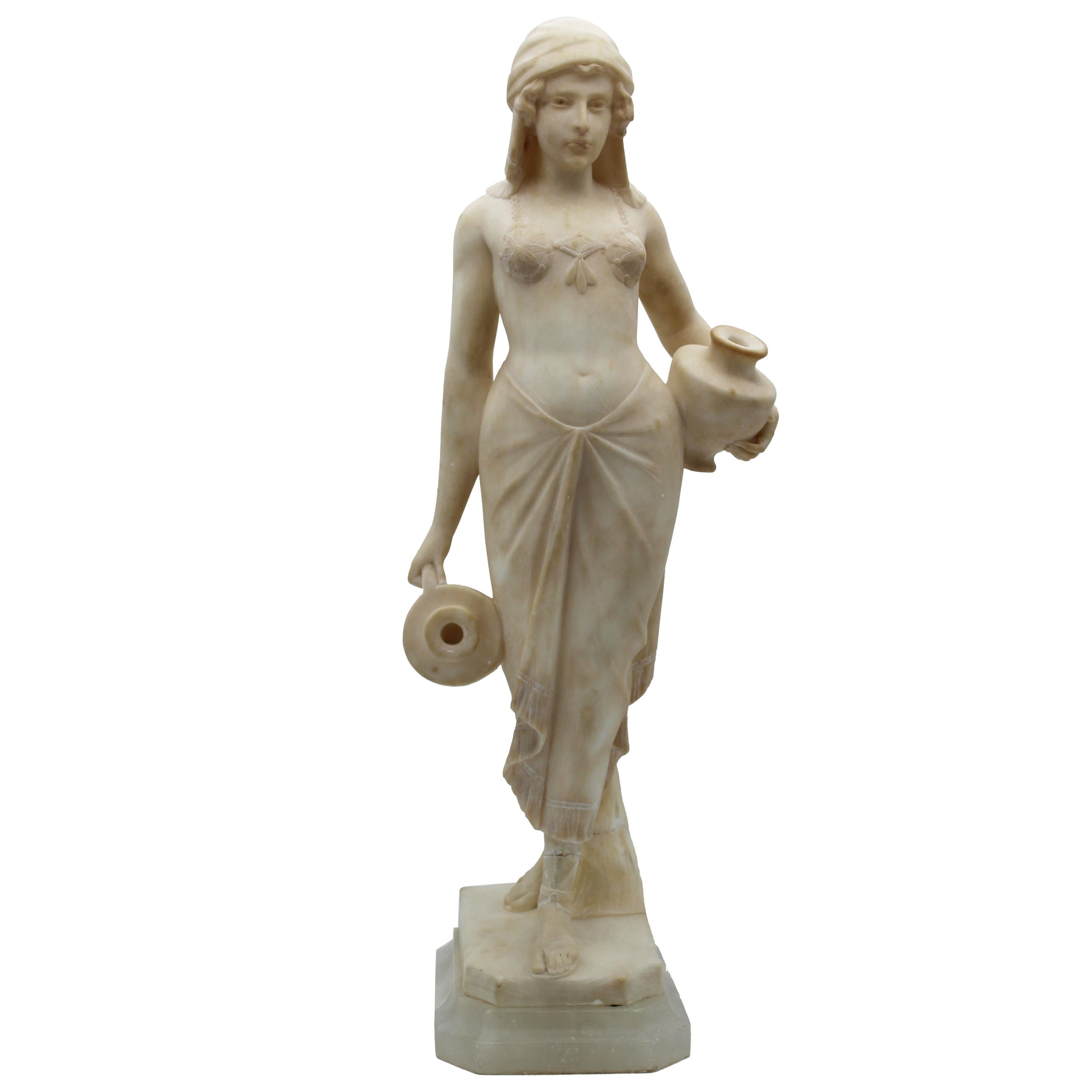 20th Century Italian Art Deco Sculpture White Alabaster Woman Carryng Water