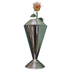 20th Century Italian Art Deco Silver Handcrafted Flower Vase, 1930s
