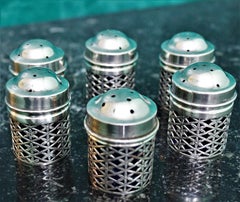 20th Century Italian Art Deco Silver Salt Cellar Set of Six with Blue Glass 1950