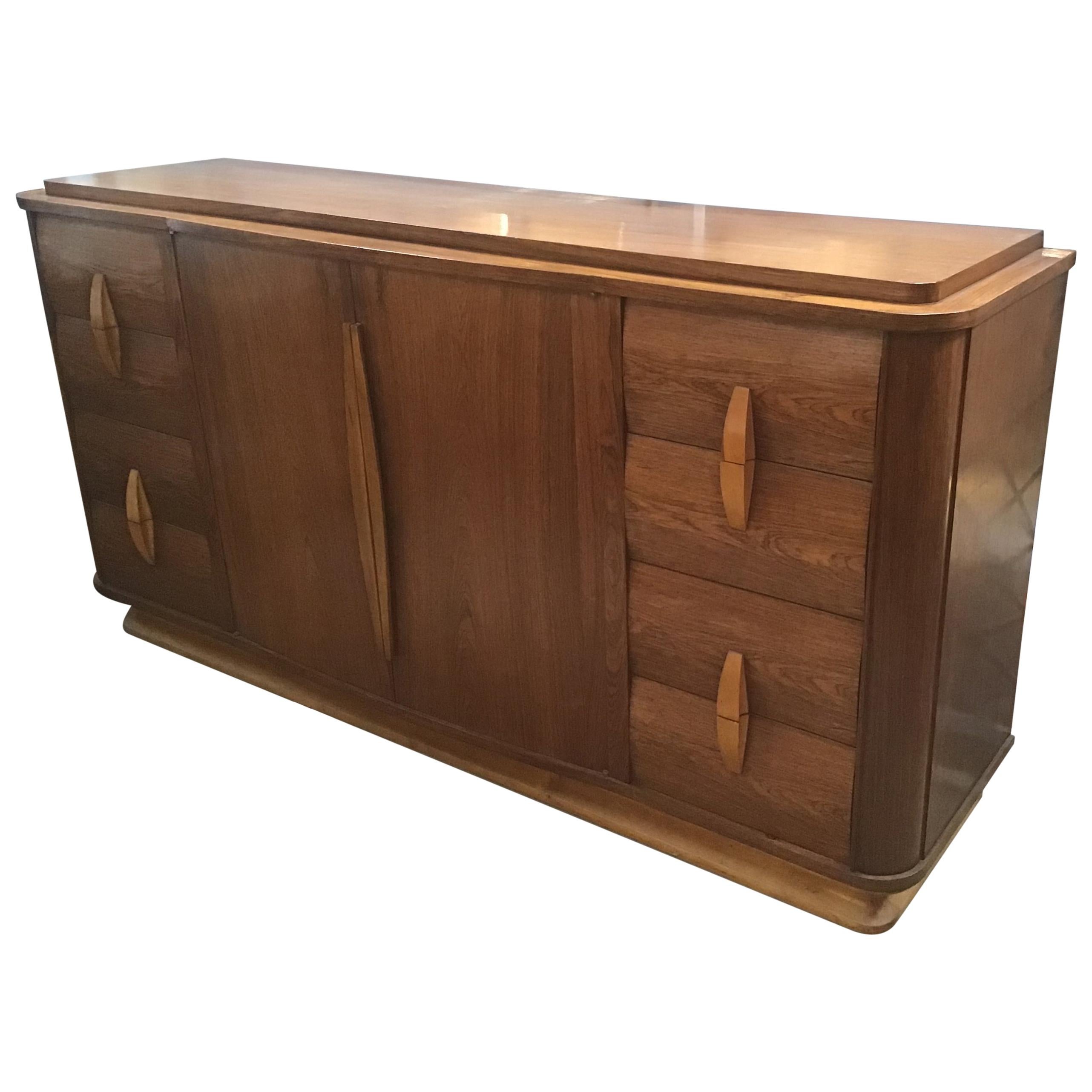 20th Century Italian Art Deco Teak Wood Cupboard with Drawers and Shutters For Sale