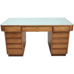 20th Century Italian Art Deco Writing Desk in Walnut Veneered and Glass Top