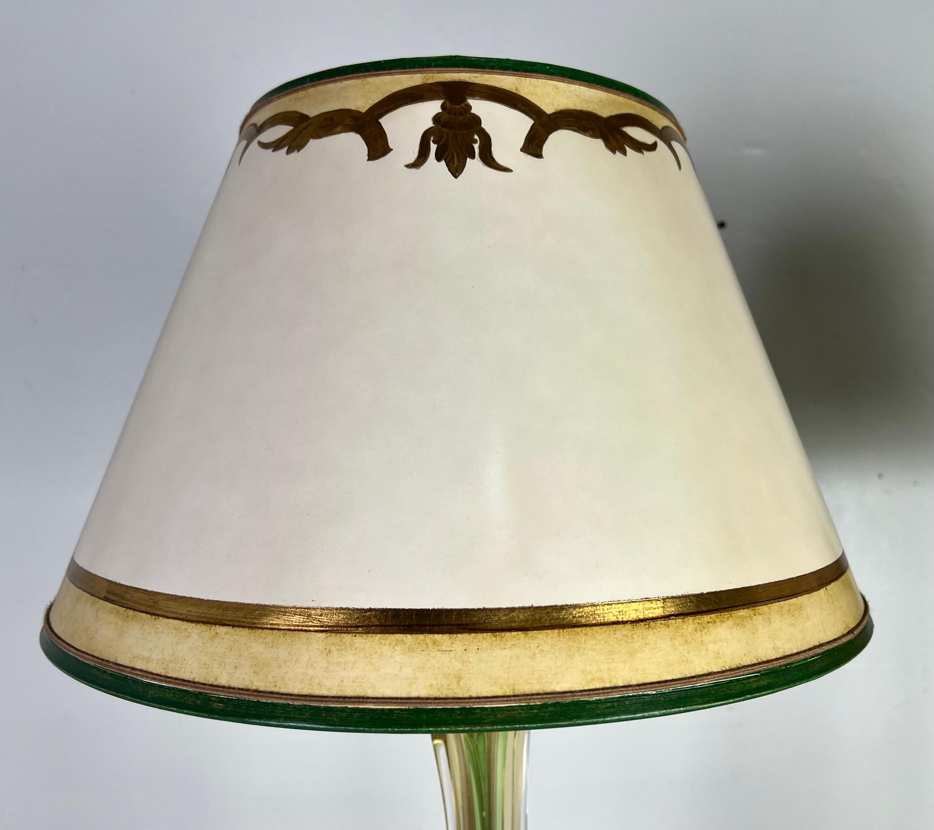 Mid-Century Modern 20th Century Italian Art Glass Lamps with Parchment Shades, Pair For Sale