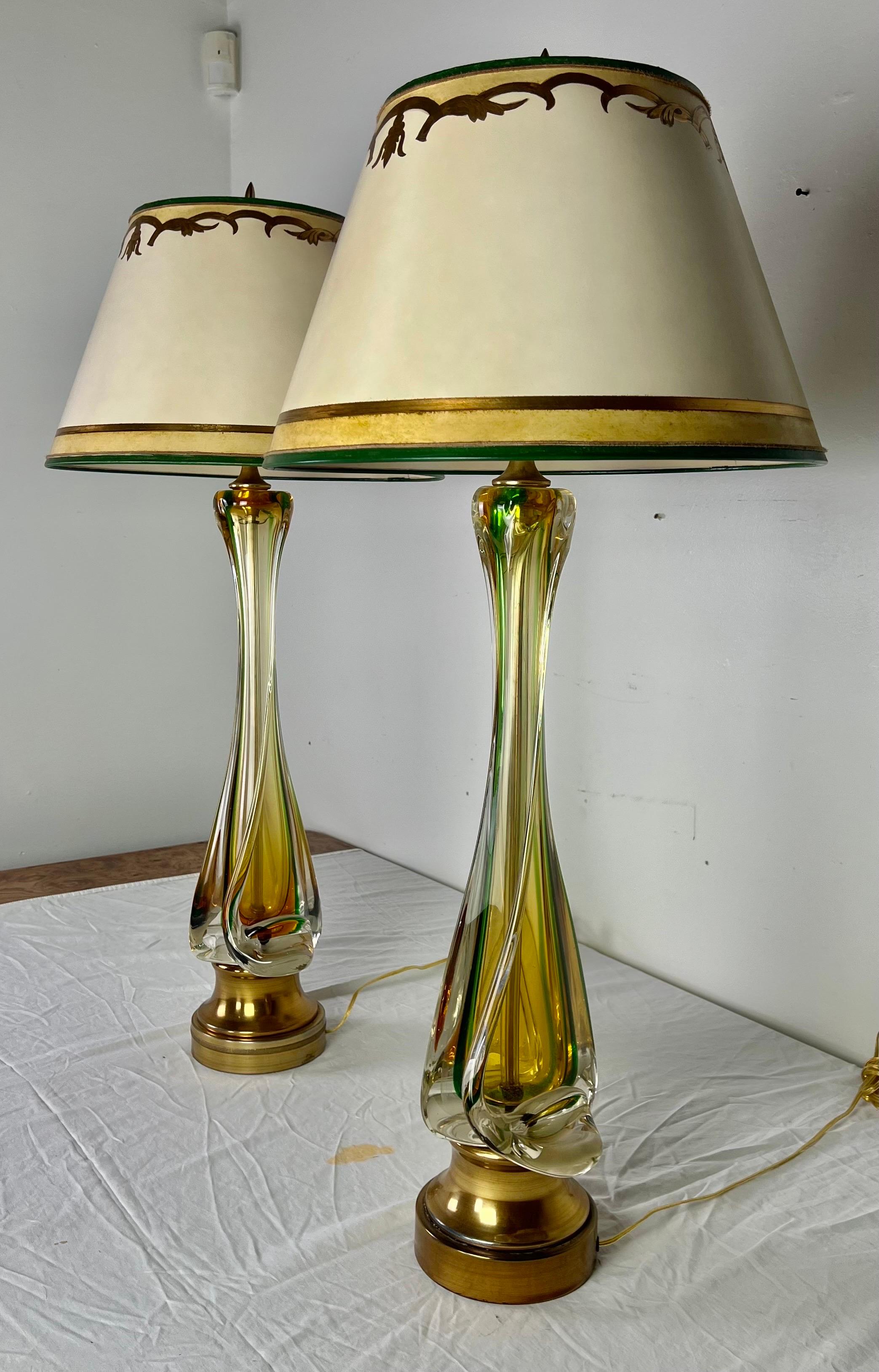 20th Century Italian Art Glass Lamps with Parchment Shades, Pair For Sale 4