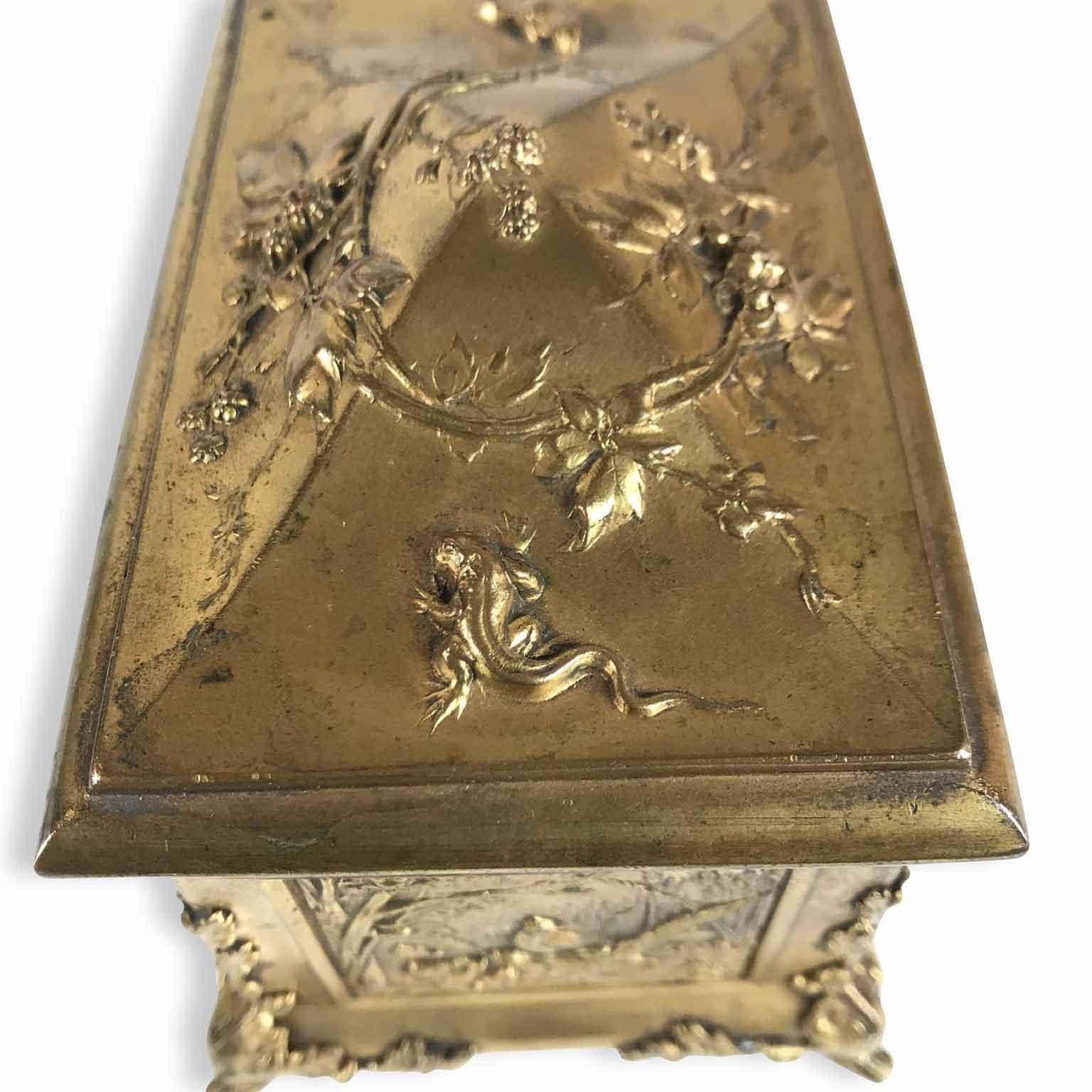 Metal 20th Century Italian Art Nouveau Animalier Gilded Jewelry Box