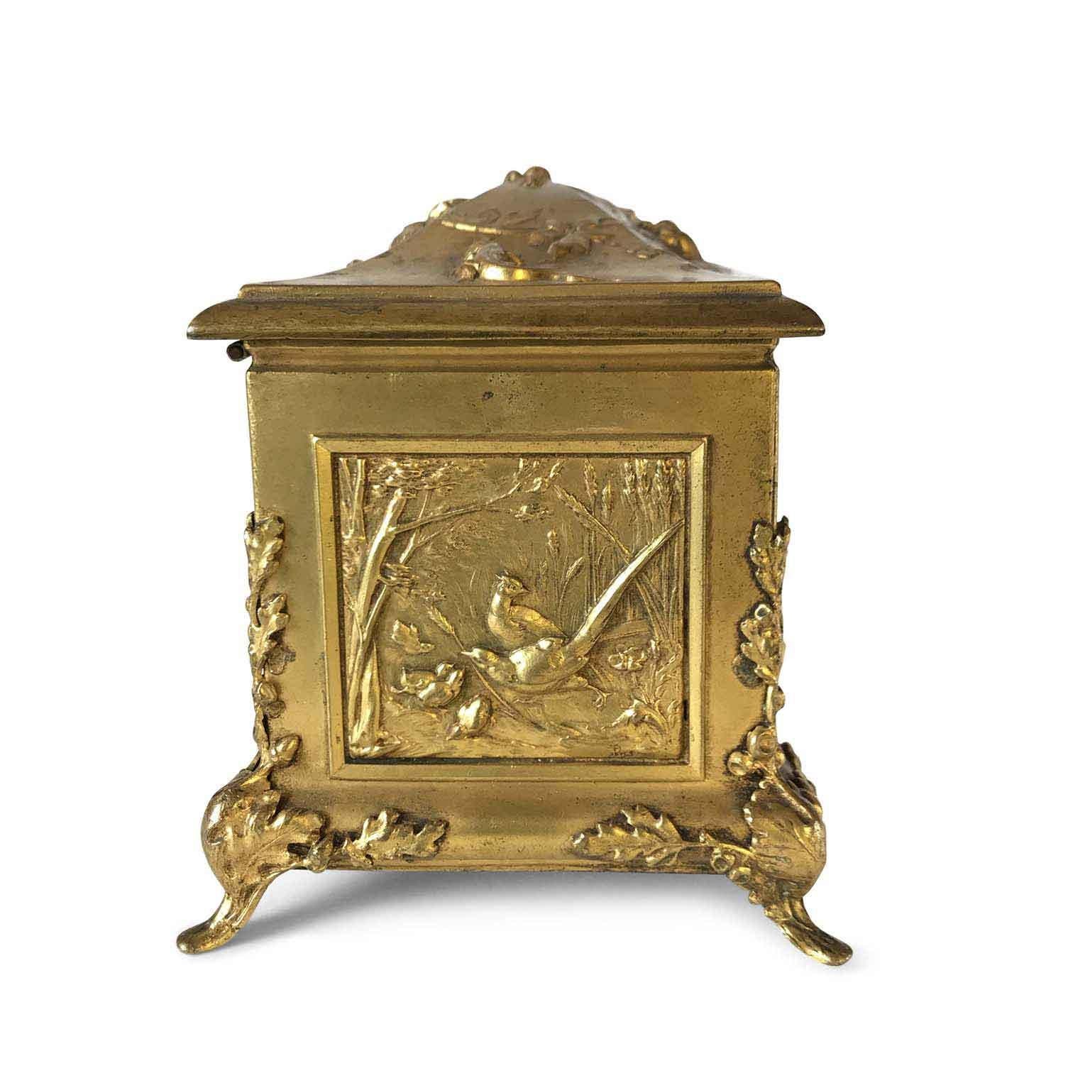20th Century Italian Art Nouveau Animalier Gilded Jewelry Box 2