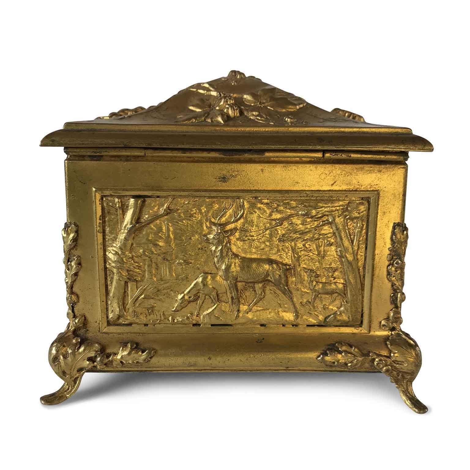 20th Century Italian Art Nouveau Animalier Gilded Jewelry Box 4