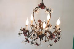 20th Century Italian Art Nouveau Bronze and Murano Glass Flowers Chandelier